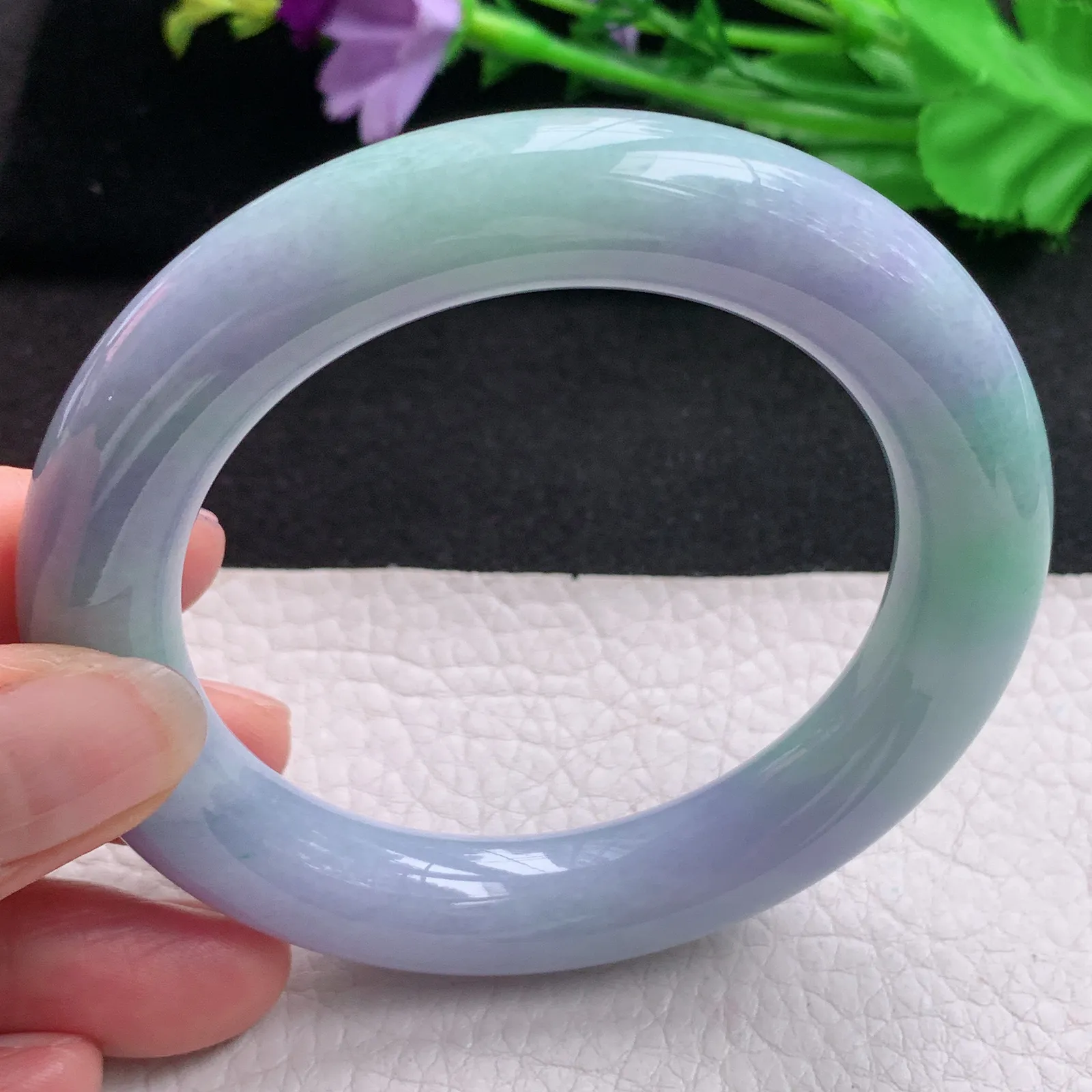 ss实拍57*12.5*11.8胖圆镯 天然缅甸翡翠A货玉手镯春带彩水润圆条平安镯