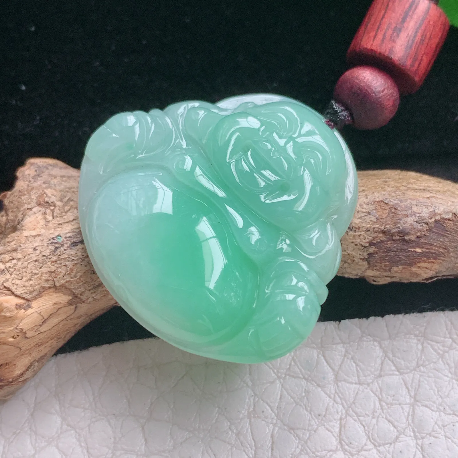 zen自然光27.6*26.3*5.8天然缅甸翡翠A货甜绿佛公 大肚佛玉吊坠