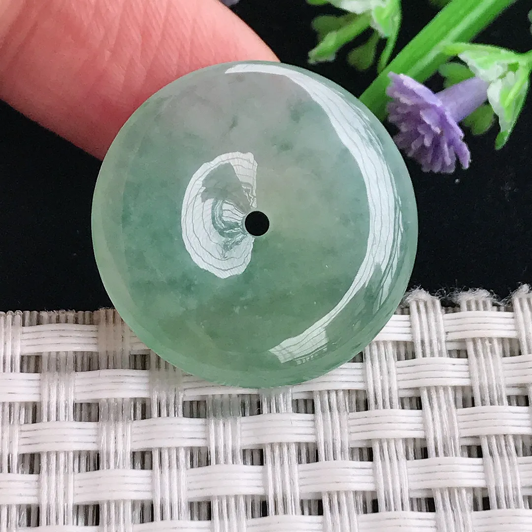 实拍A货翡翠25.3/4.5老坑冰胶果冻冰晴绿平安扣吊坠翡翠玉扣挂件