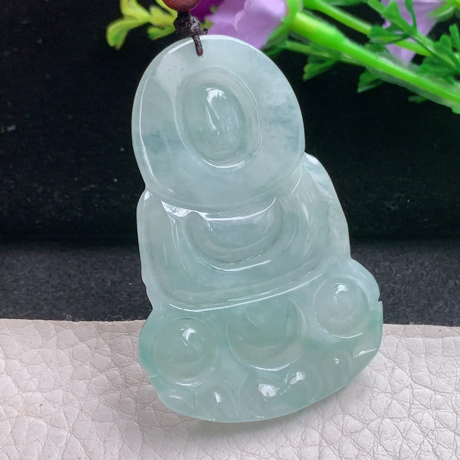 zen自然光56.6*38*5.9天然缅甸翡翠A货冰晴正庄观音 玉观音玉吊坠