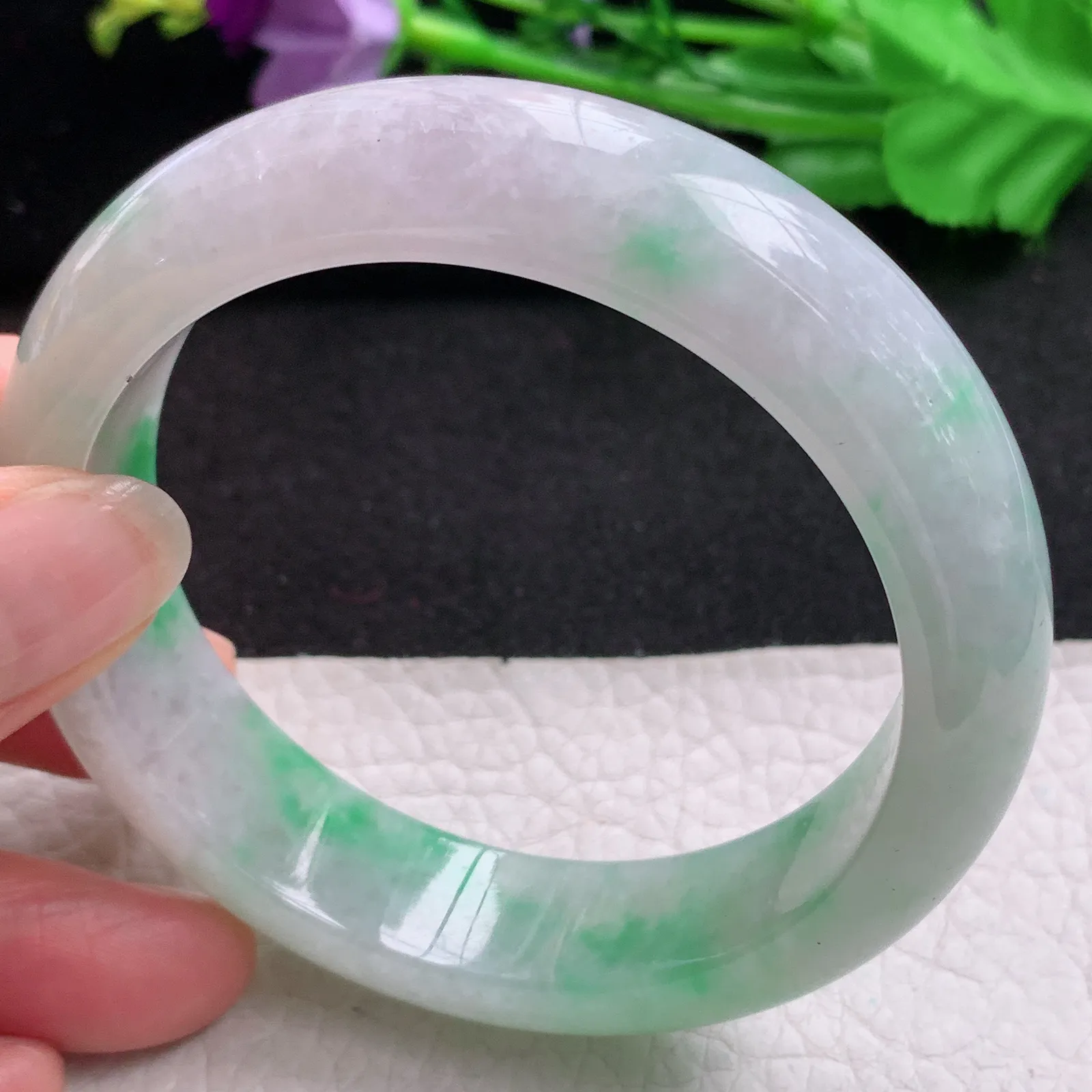 nr实拍58.5*16*9轮胎镯 天然缅甸翡翠A货玉手镯飘绿水润正圈平安镯