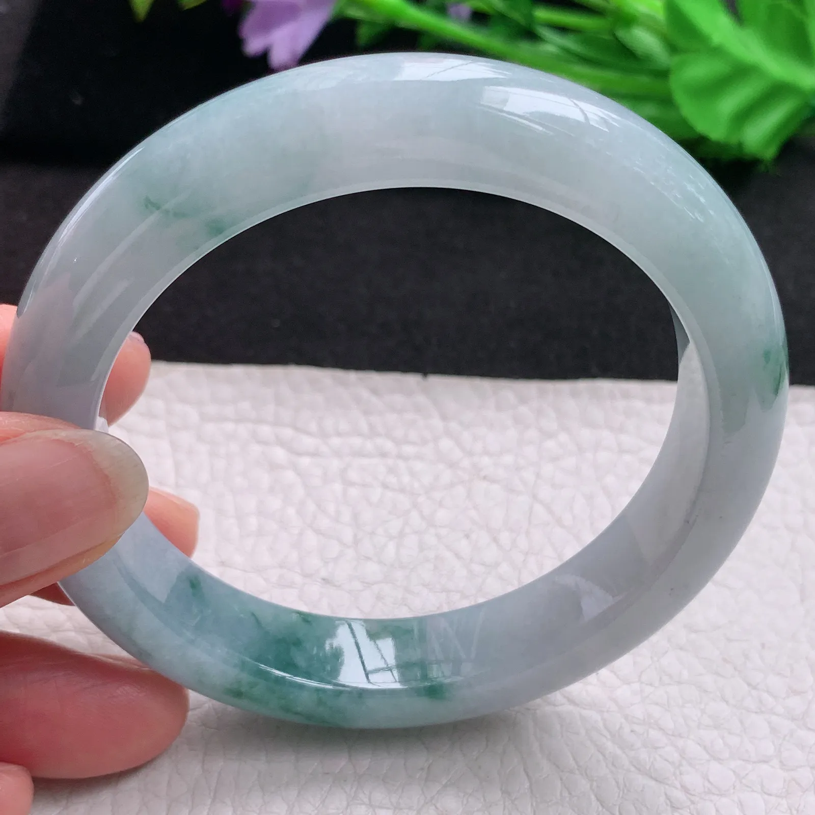 ss实拍58.5*12.6*9.6mm天然缅甸翡翠A货玉手镯冰飘花宽边正圈平安镯