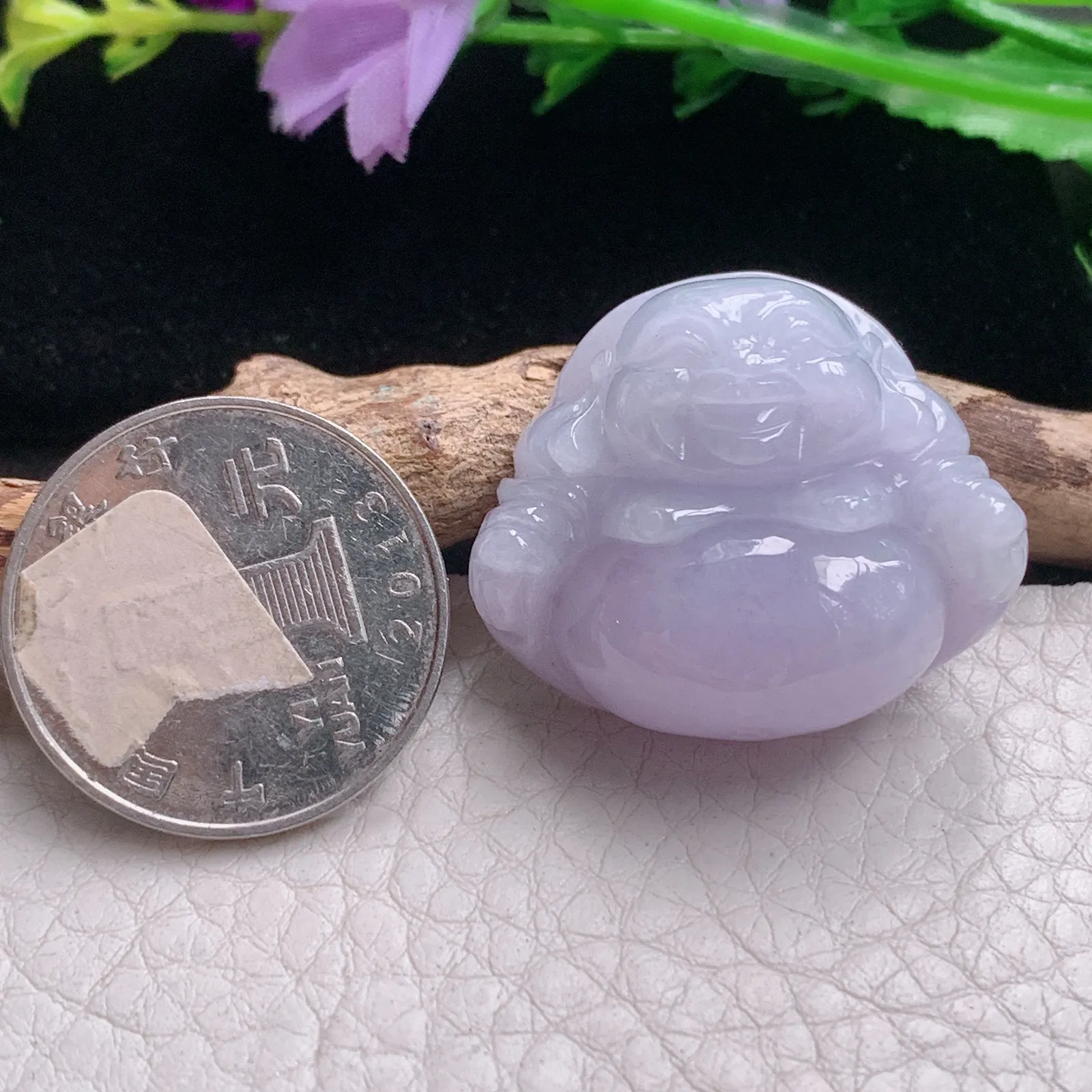 zen自然光26.9*31.8*13.2天然缅甸翡翠A货饱满紫罗兰开心佛 佛公玉吊坠