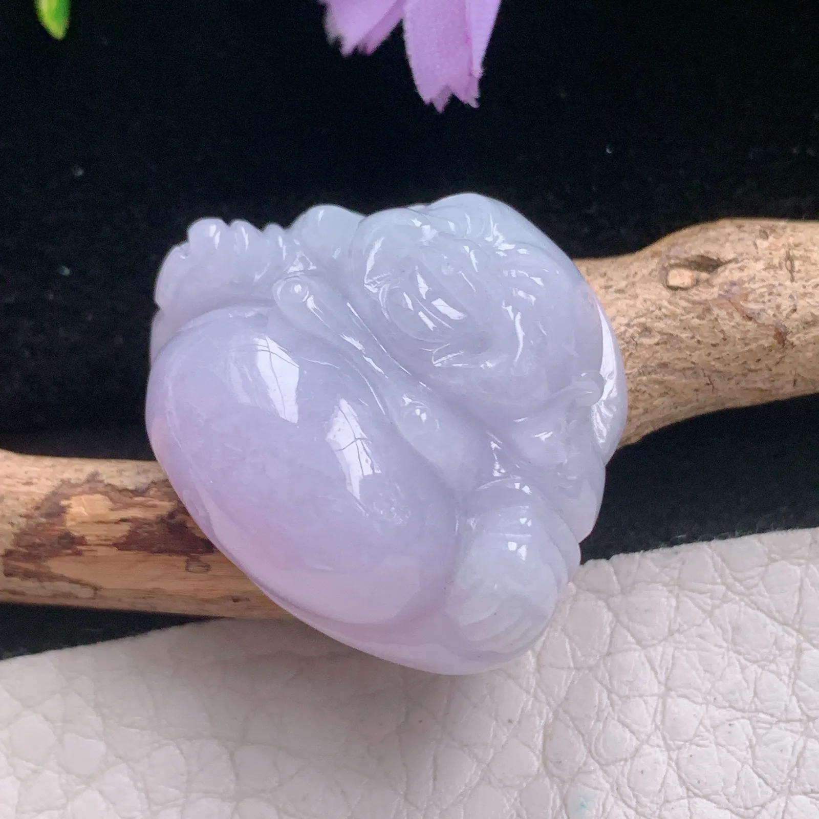 zen自然光26.9*31.8*13.2天然缅甸翡翠A货饱满紫罗兰开心佛 佛公玉吊坠