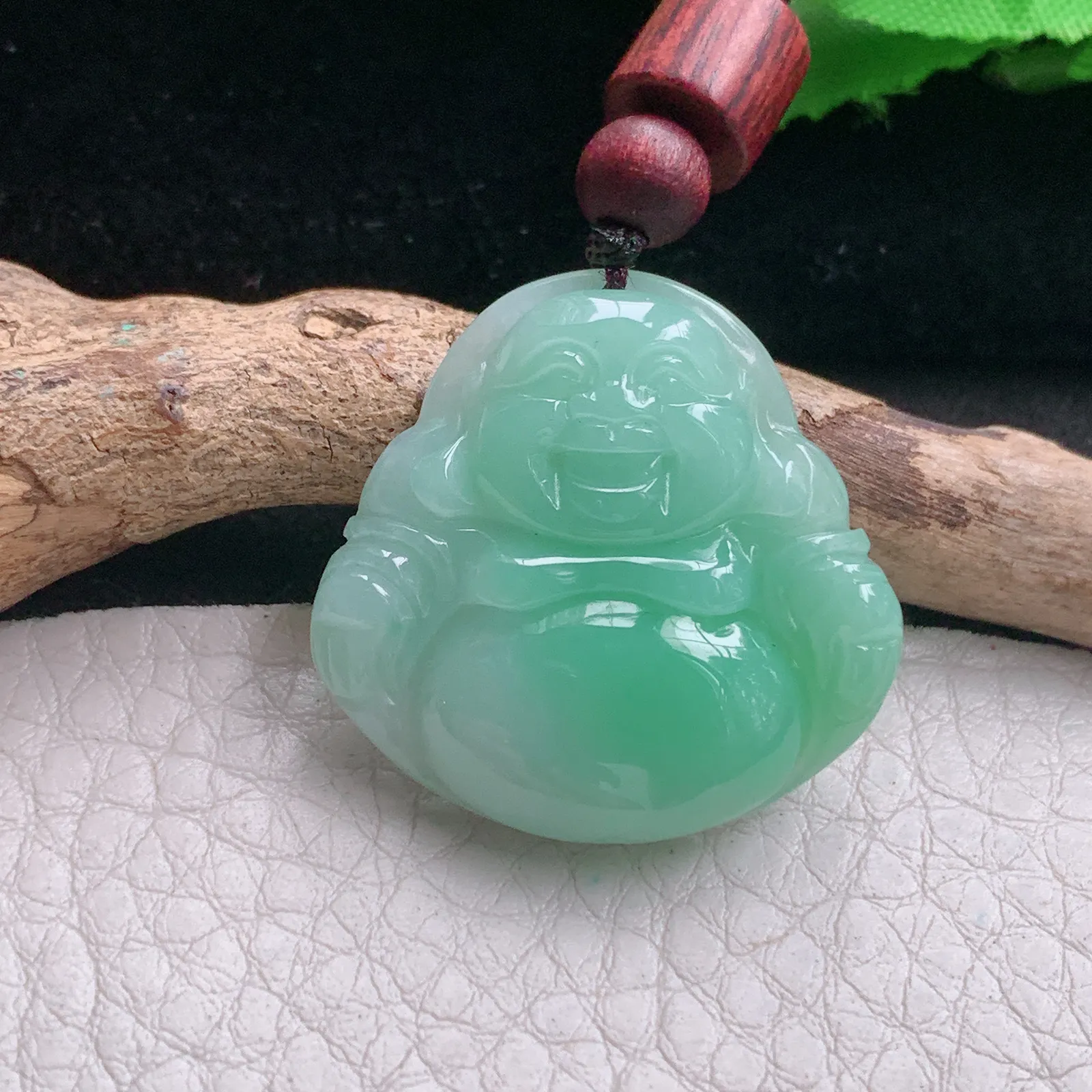 zen自然光27.6*26.3*5.8天然缅甸翡翠A货甜绿佛公 大肚佛玉吊坠