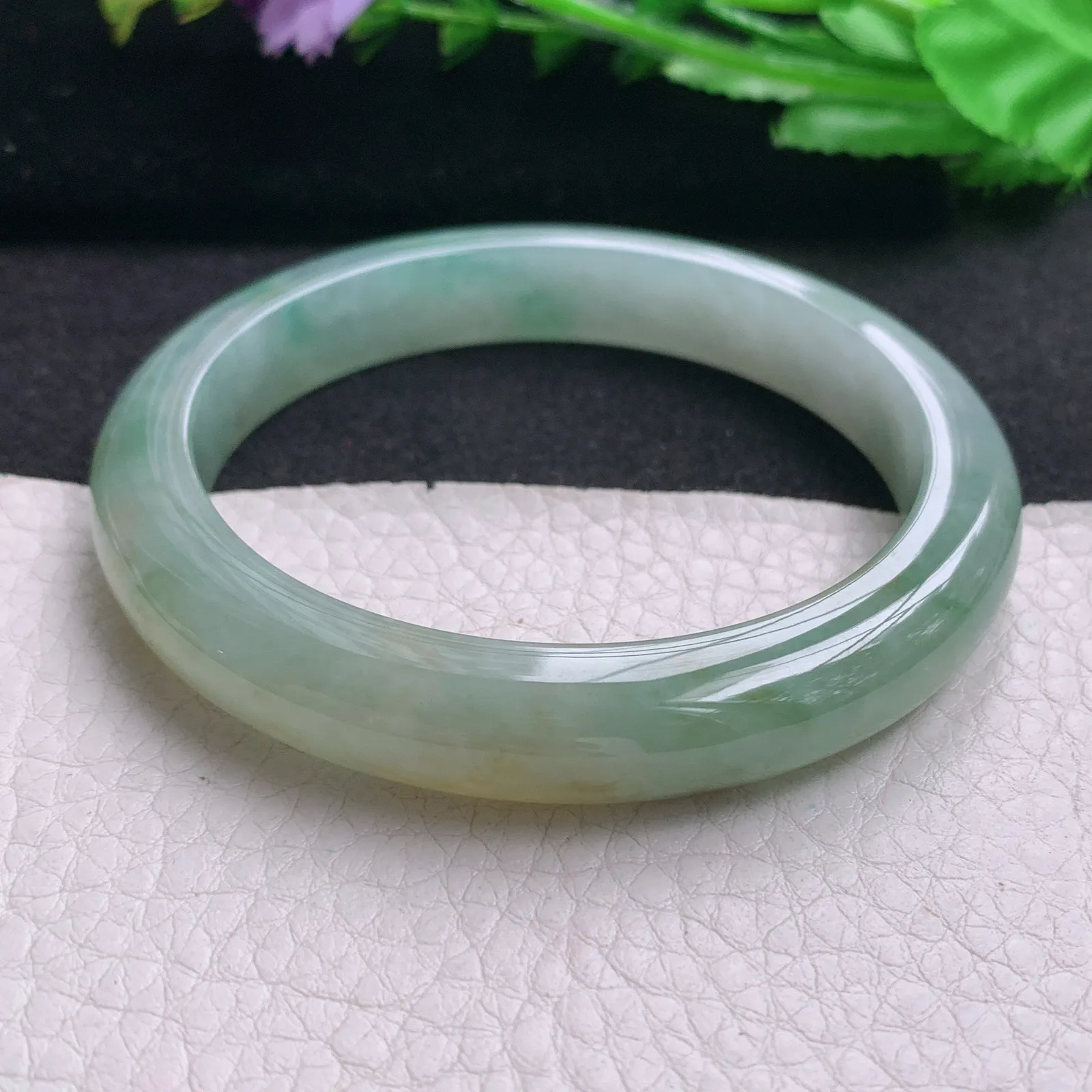 hh实拍58.5*10.5*8.3mm天然缅甸翡翠A货玉手镯冰胶秀气双彩宽边平安镯