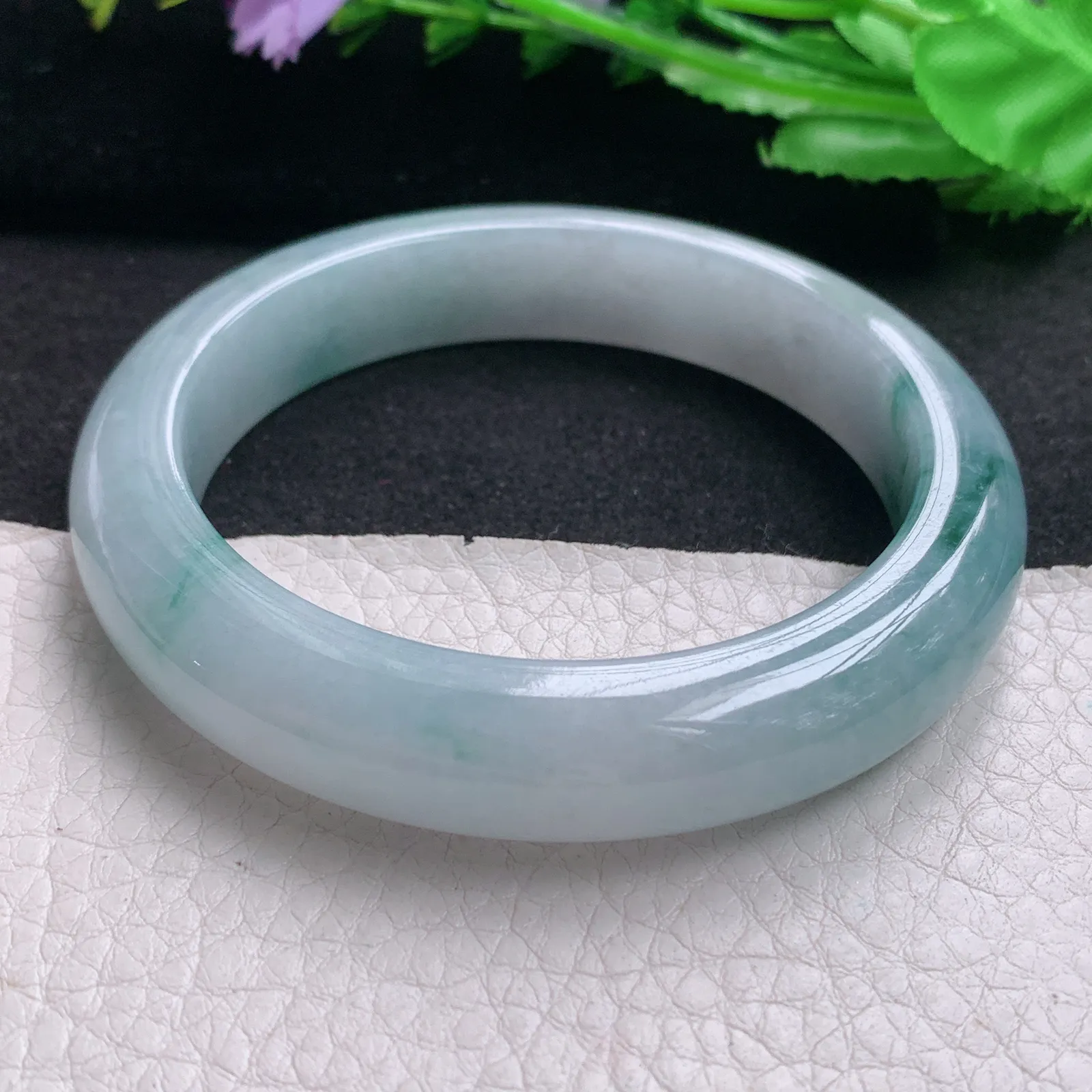 ss实拍58.5*12.6*9.6mm天然缅甸翡翠A货玉手镯冰飘花宽边正圈平安镯