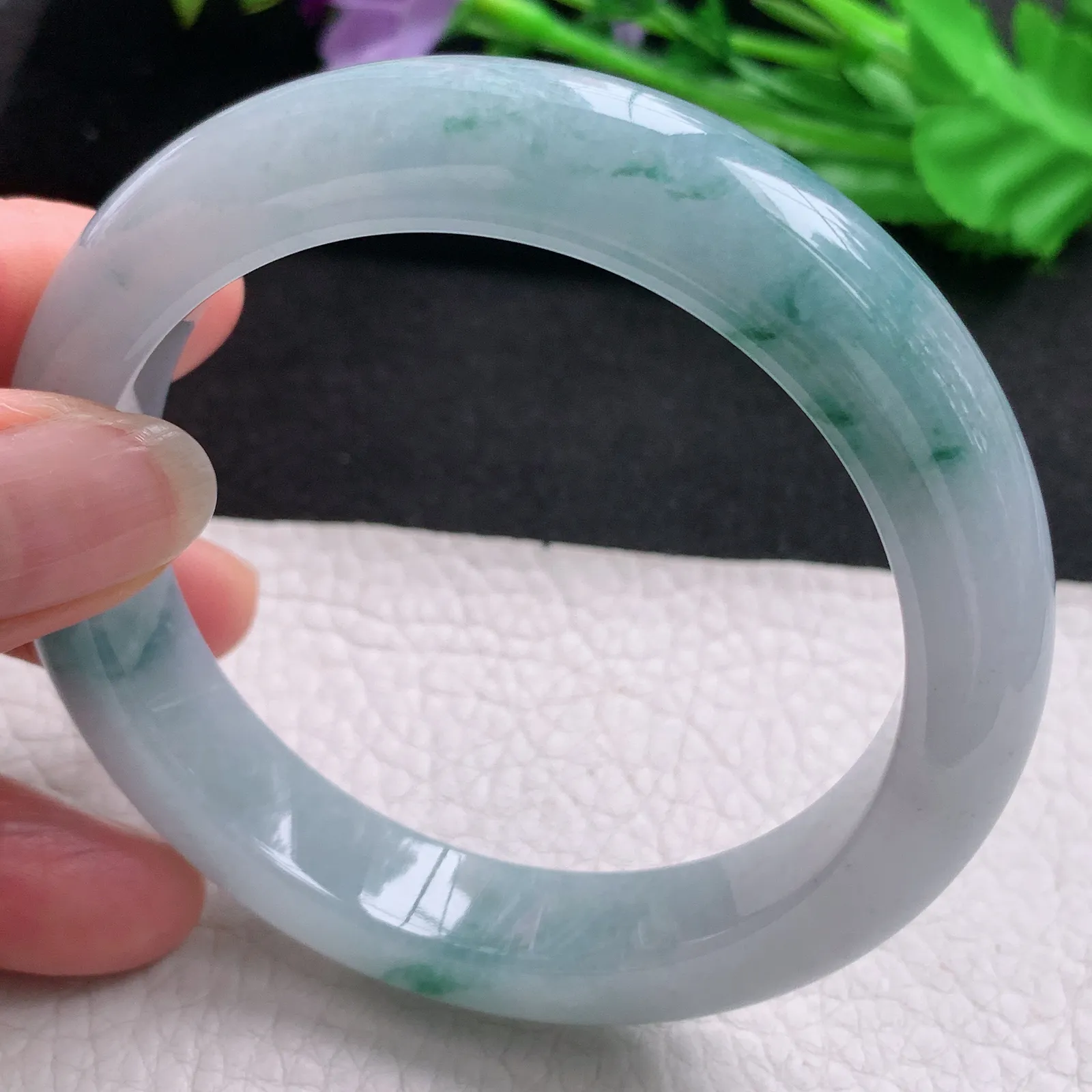 ss实拍58.5*12.6*9.6mm天然缅甸翡翠A货玉手镯冰飘花宽边正圈平安镯