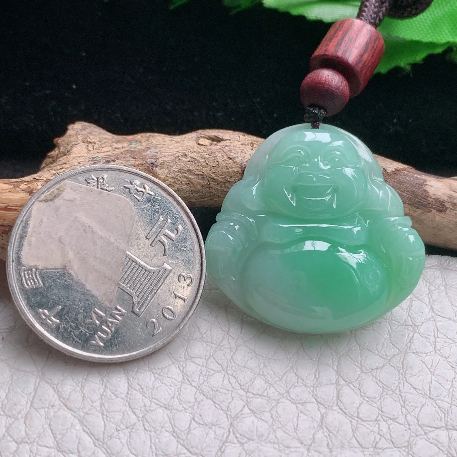 zen自然光27.6*26.3*5.8天然缅甸翡翠A货甜绿佛公 大肚佛玉吊坠