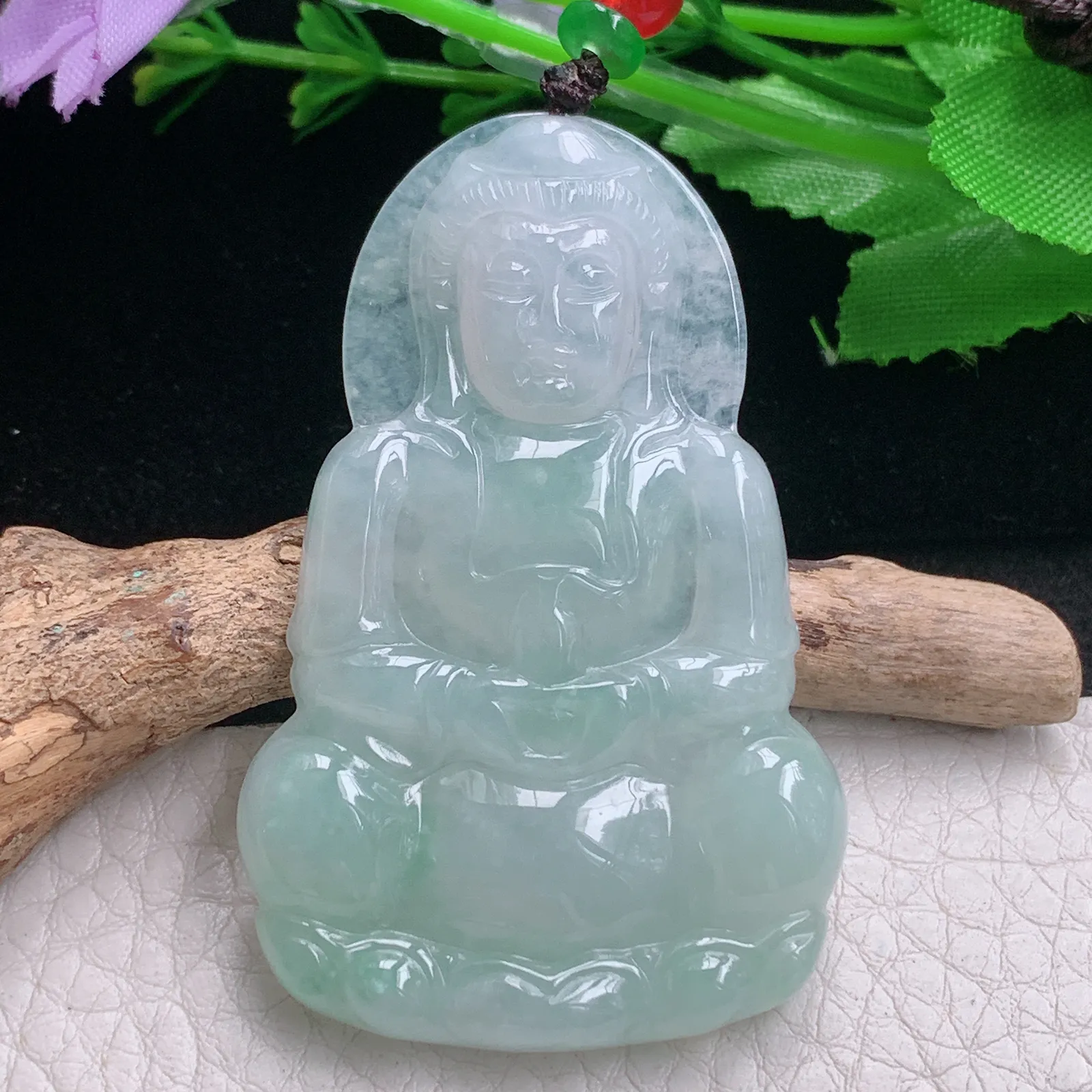 zen自然光56.8*36.8*5.6天然缅甸翡翠A货晴绿正庄观音 玉观音玉吊坠