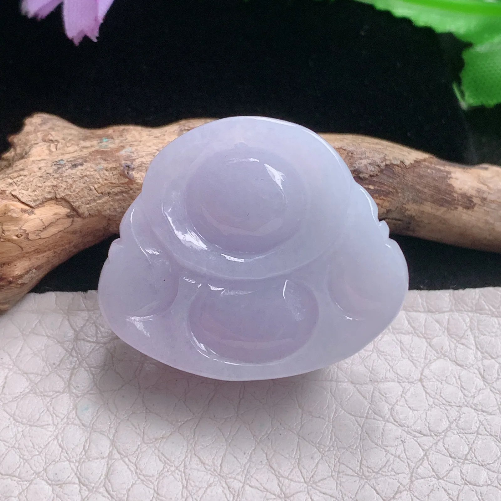 zen自然光26.9*31.8*13.2天然缅甸翡翠A货饱满紫罗兰开心佛 佛公玉吊坠