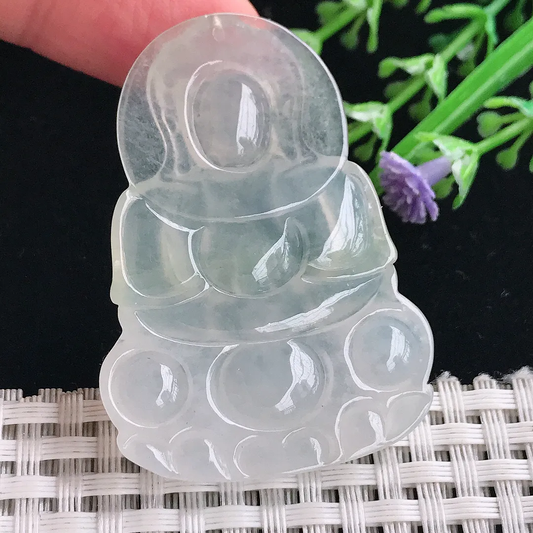 实拍A货翡翠49/35.2/5老坑冰种起胶正装观音吊坠翡翠挂件