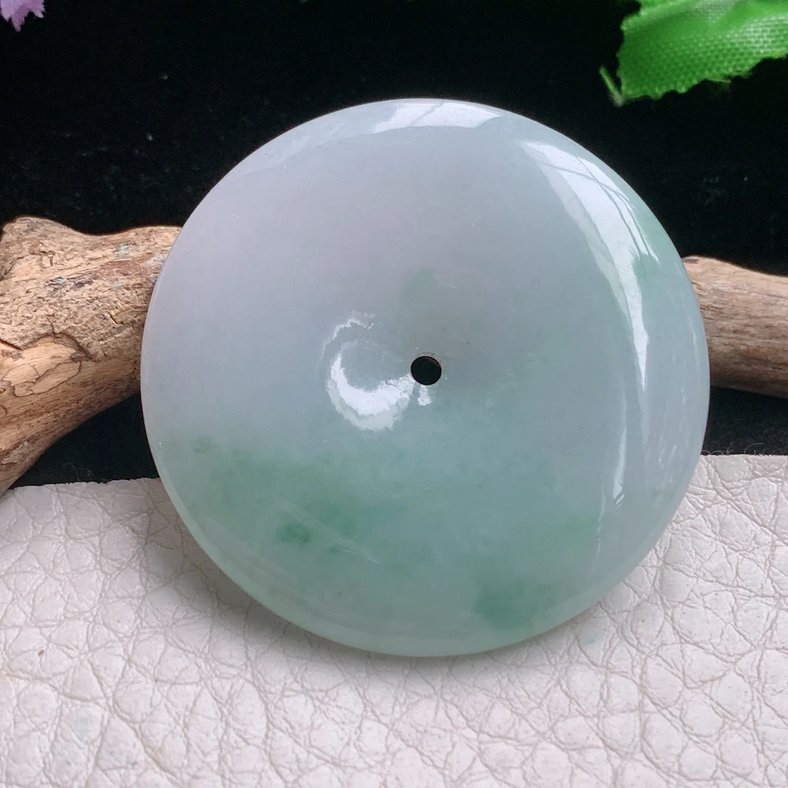 zen自然光41*6天然缅甸翡翠A货飘花大平安扣 玉扣玉吊坠