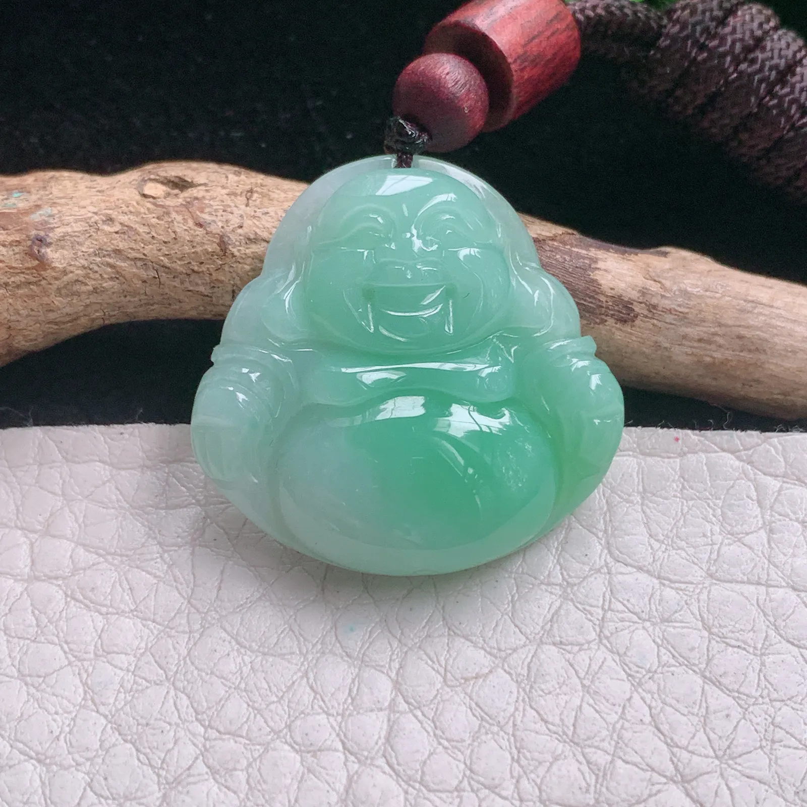 zen自然光27.6*26.3*5.8天然缅甸翡翠A货甜绿佛公 大肚佛玉吊坠