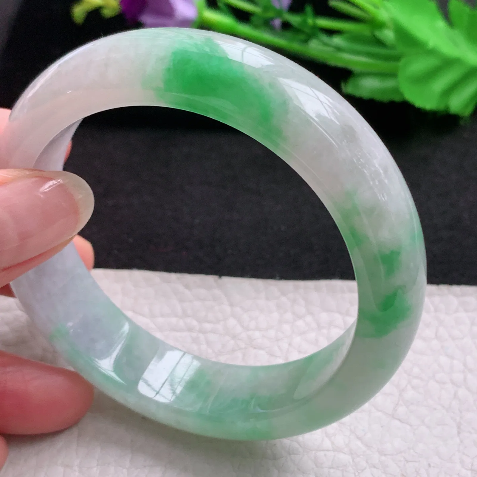 nr实拍58.5*16*9轮胎镯 天然缅甸翡翠A货玉手镯飘绿水润正圈平安镯