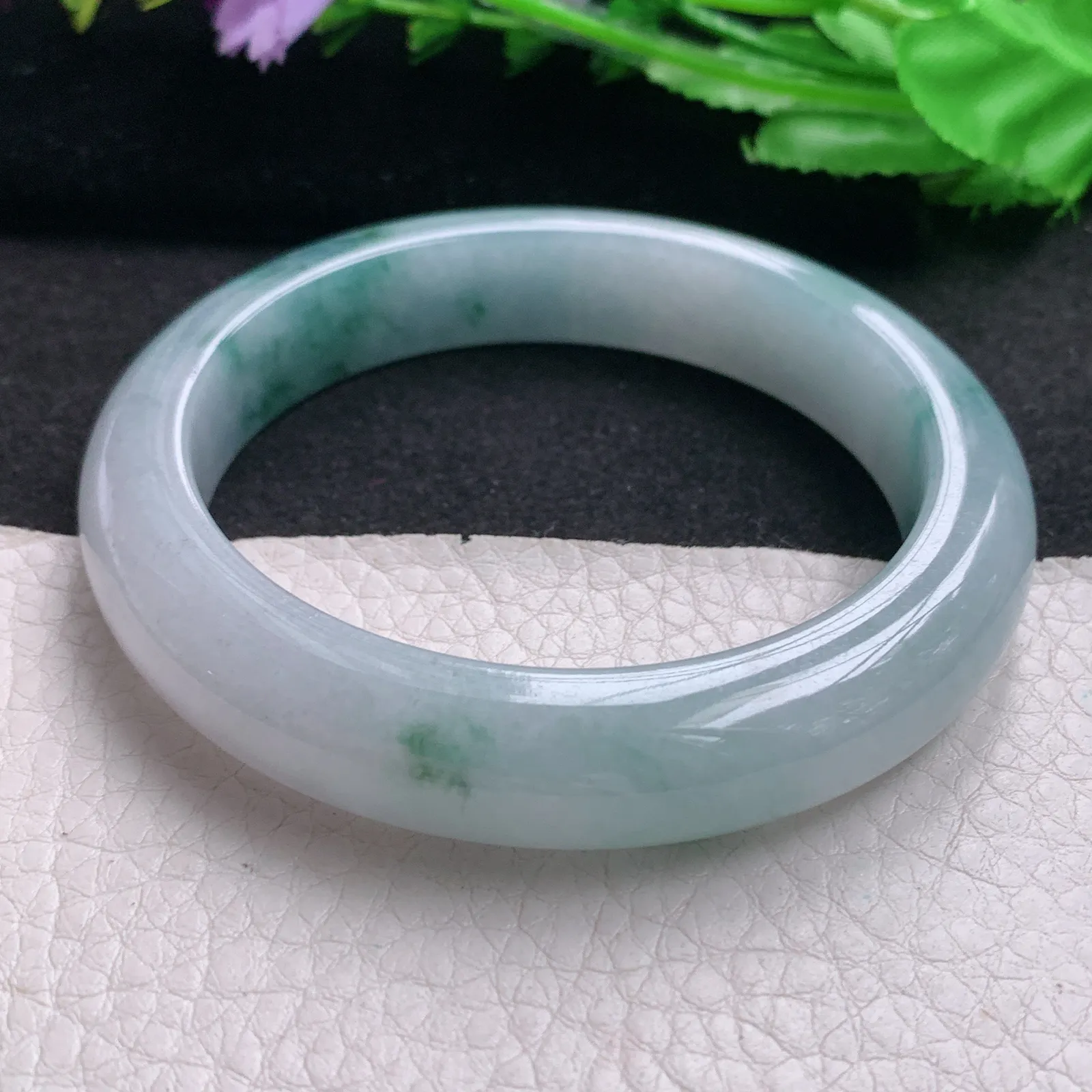 ss实拍58.5*12.6*9.6mm天然缅甸翡翠A货玉手镯冰飘花宽边正圈平安镯