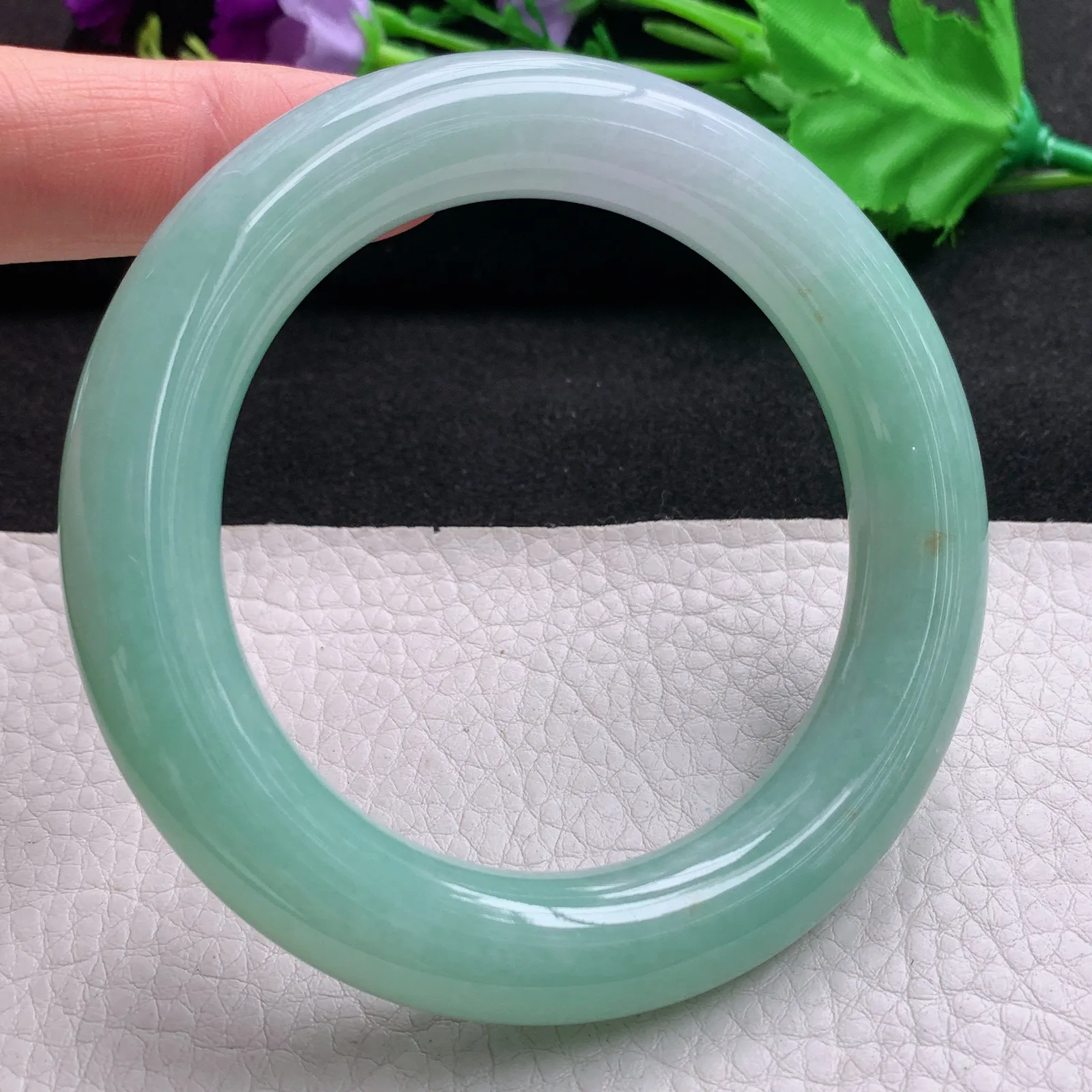 ss实拍58.5*12.3胖圆镯 天然缅甸翡翠A货玉手镯春带彩胶感圆条平安镯