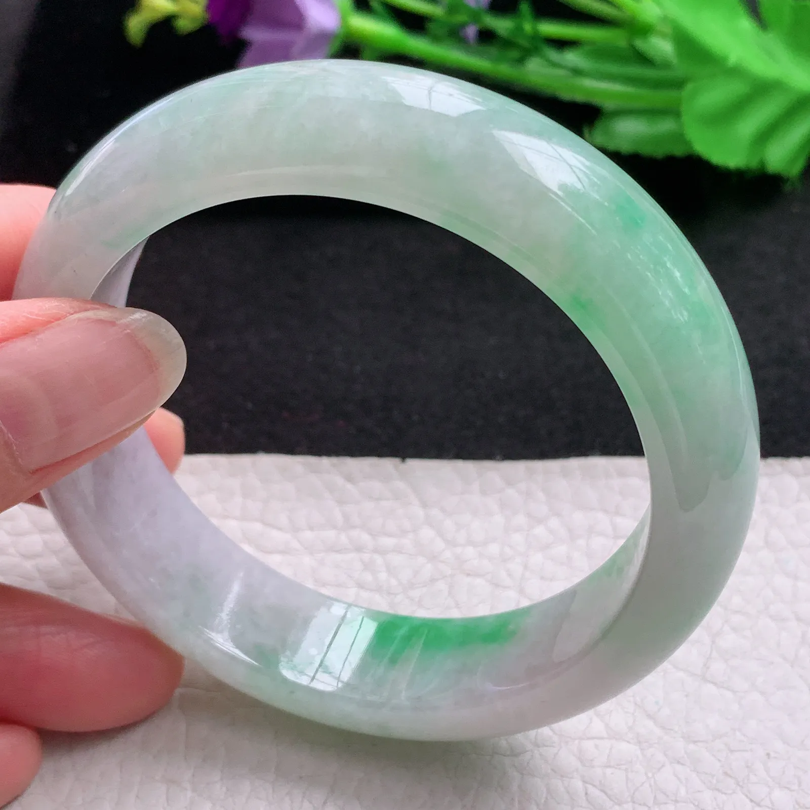 nr实拍58.5*16*9轮胎镯 天然缅甸翡翠A货玉手镯飘绿水润正圈平安镯