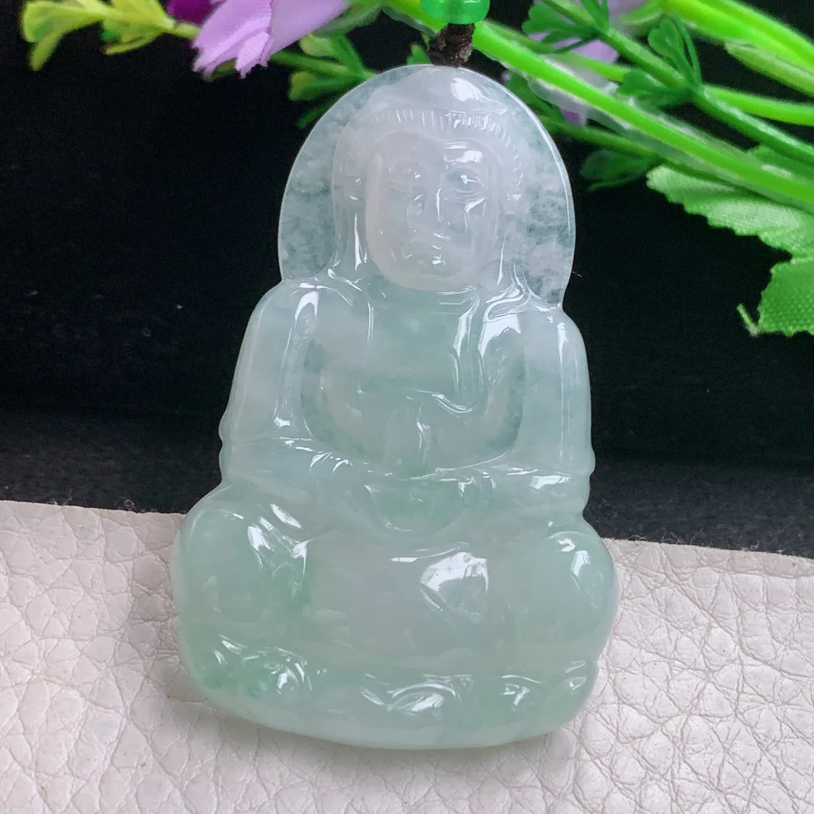 zen自然光56.8*36.8*5.6天然缅甸翡翠A货晴绿正庄观音 玉观音玉吊坠