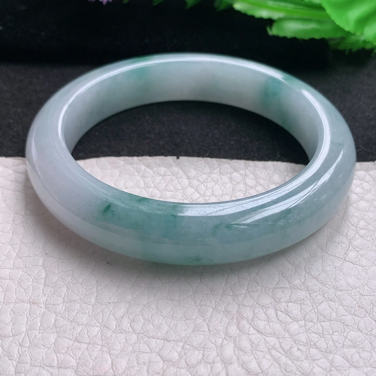 ss实拍58.5*12.6*9.6mm天然缅甸翡翠A货玉手镯冰飘花宽边正圈平安镯