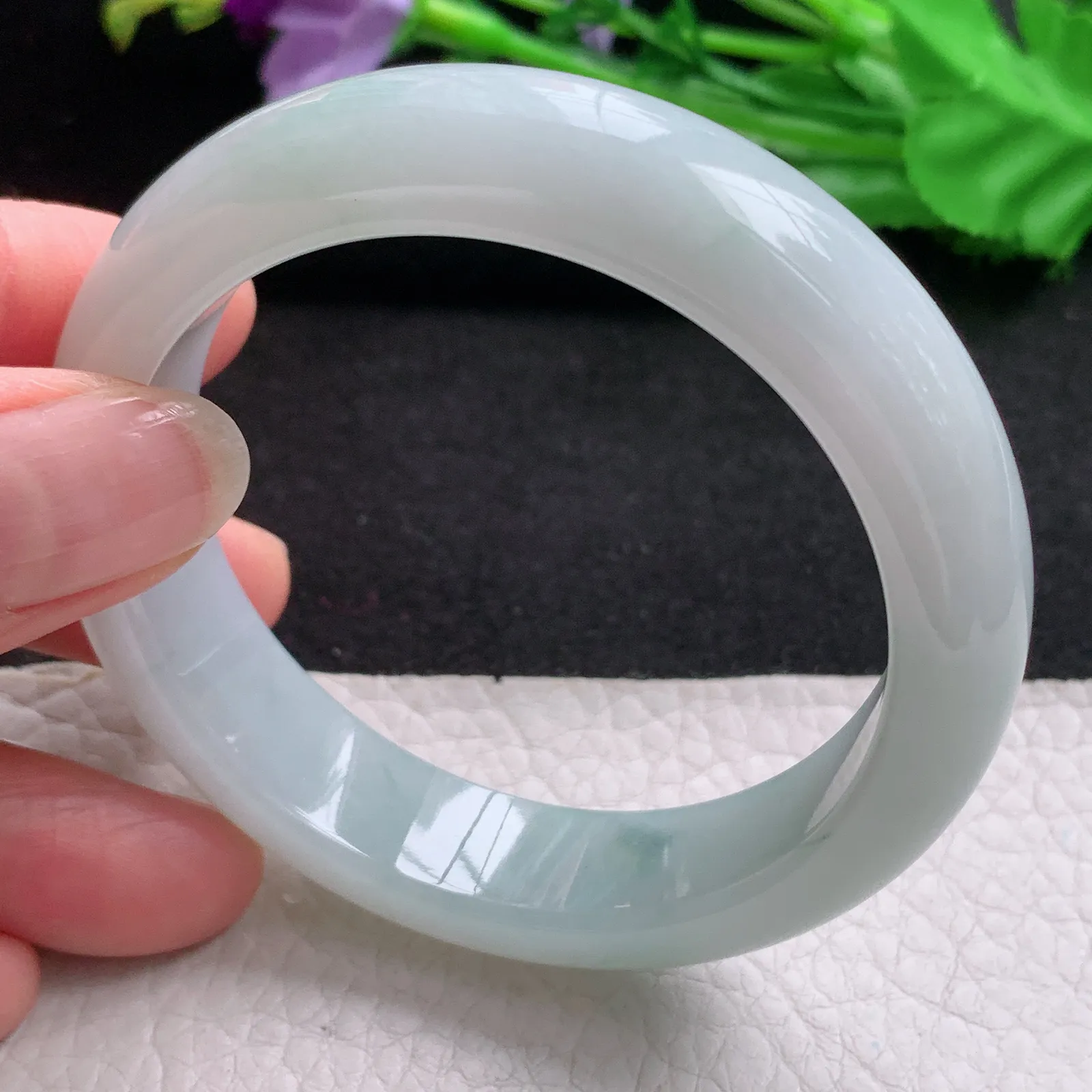 nr实拍54*14*8.2缅甸翡翠a货玉手镯水润飘花正圈平安镯宽版玉手环