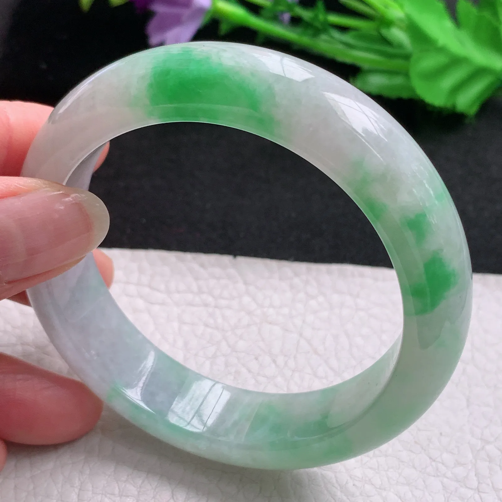 nr实拍58.5*16*9轮胎镯 天然缅甸翡翠A货玉手镯飘绿水润正圈平安镯