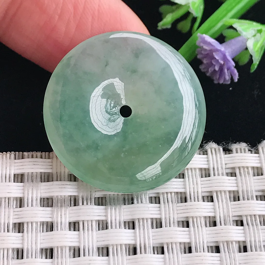 实拍A货翡翠25.3/4.5老坑冰胶果冻冰晴绿平安扣吊坠翡翠玉扣挂件