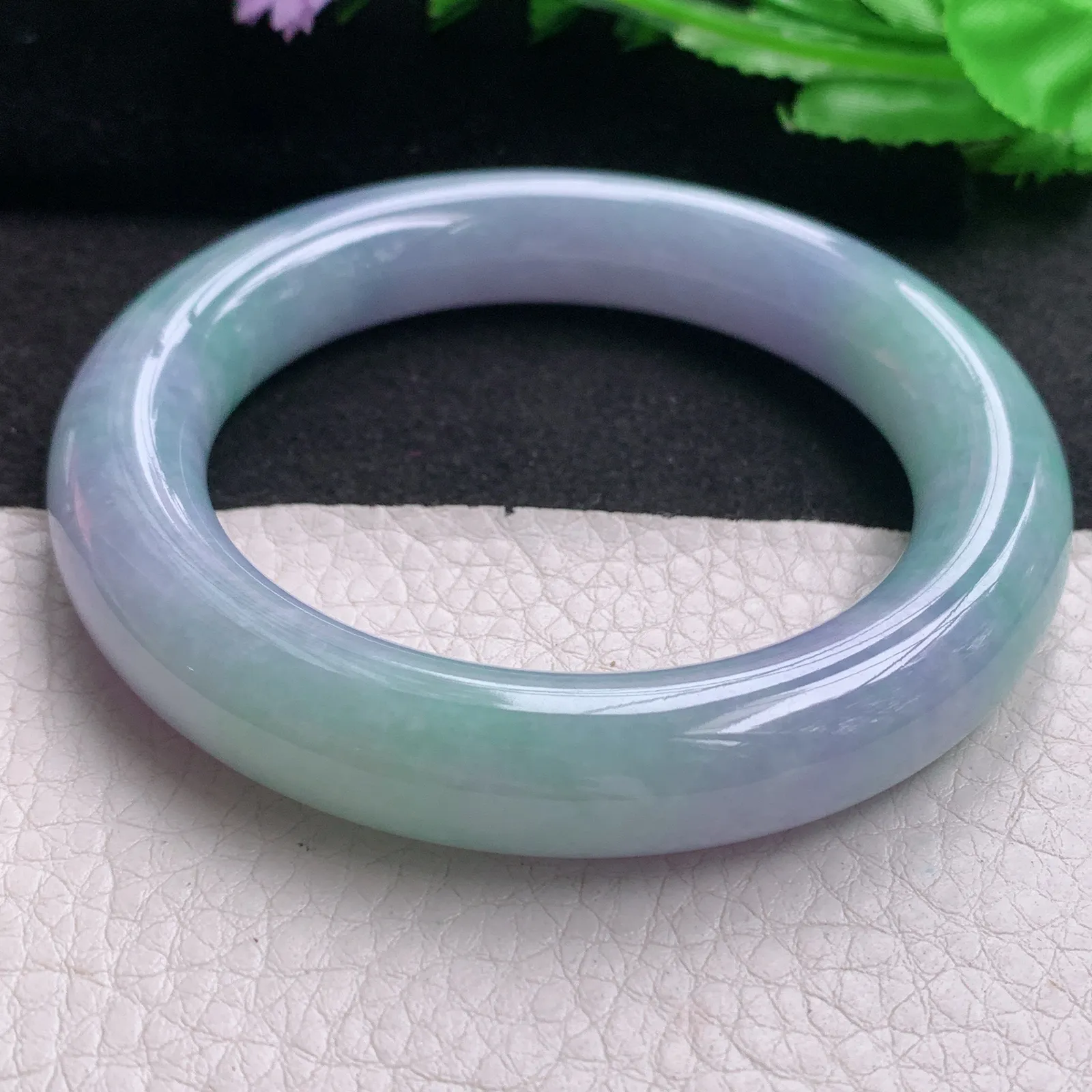 ss实拍57*12.5*11.8胖圆镯 天然缅甸翡翠A货玉手镯春带彩水润圆条平安镯