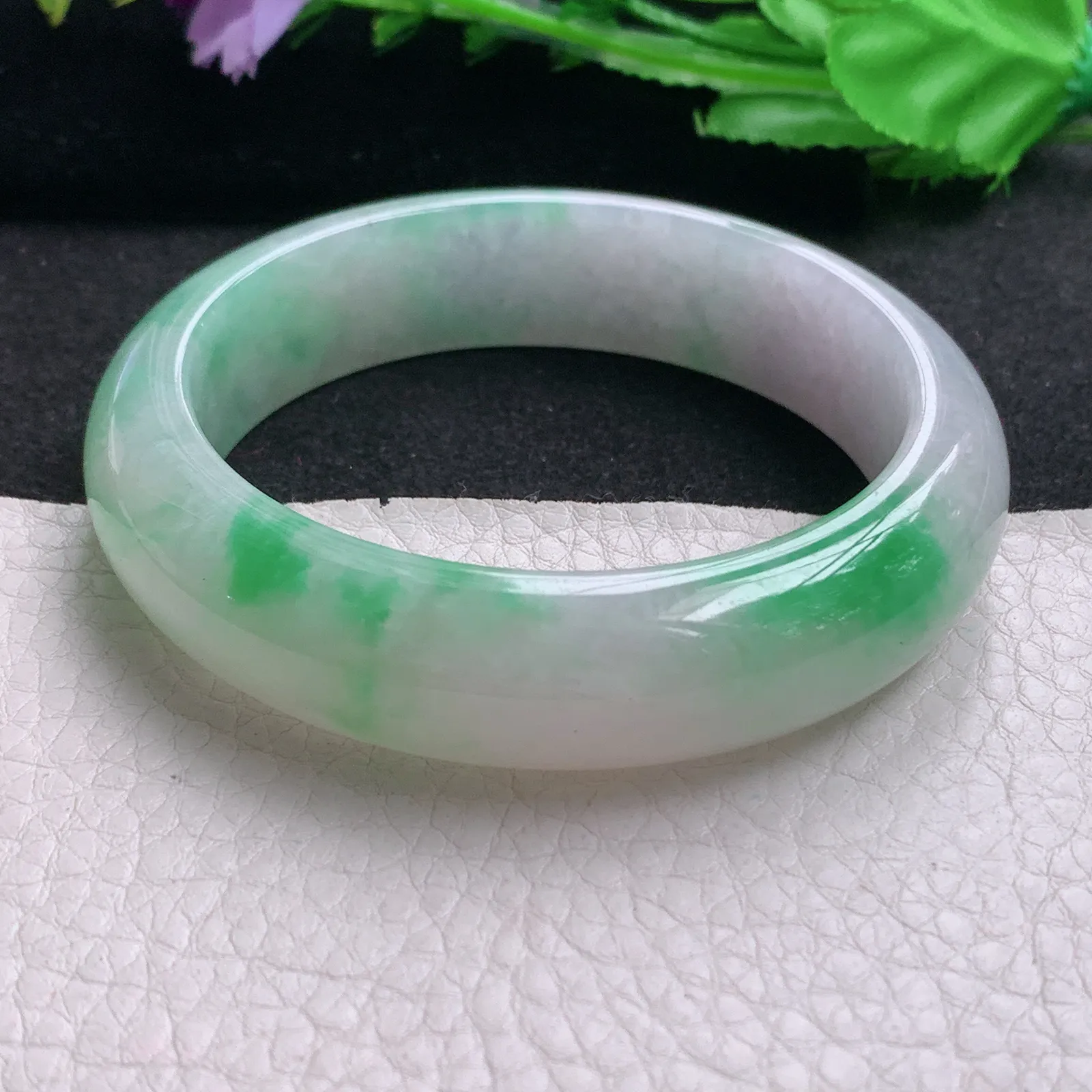 nr实拍58.5*16*9轮胎镯 天然缅甸翡翠A货玉手镯飘绿水润正圈平安镯