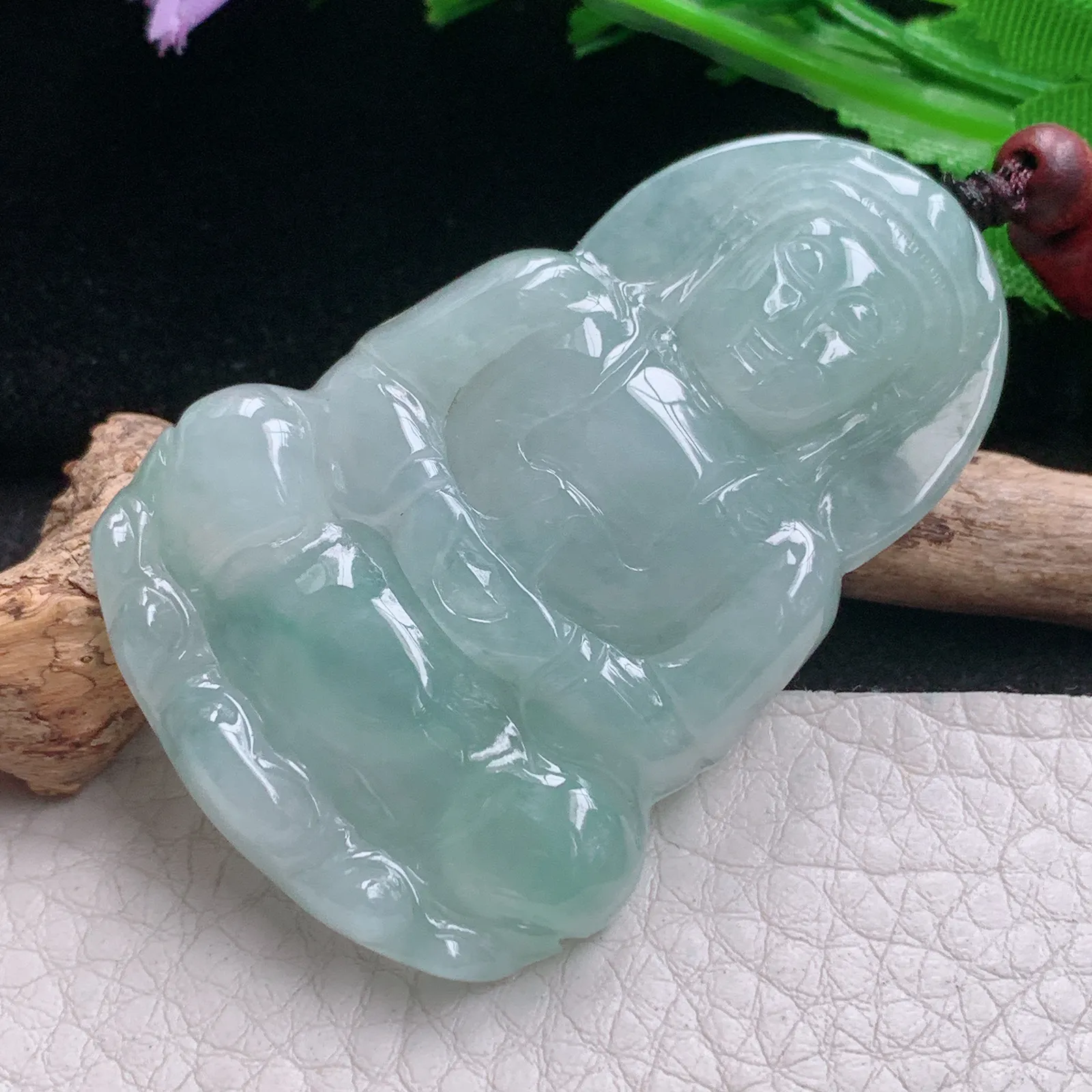 zen自然光56.6*38*5.9天然缅甸翡翠A货冰晴正庄观音 玉观音玉吊坠