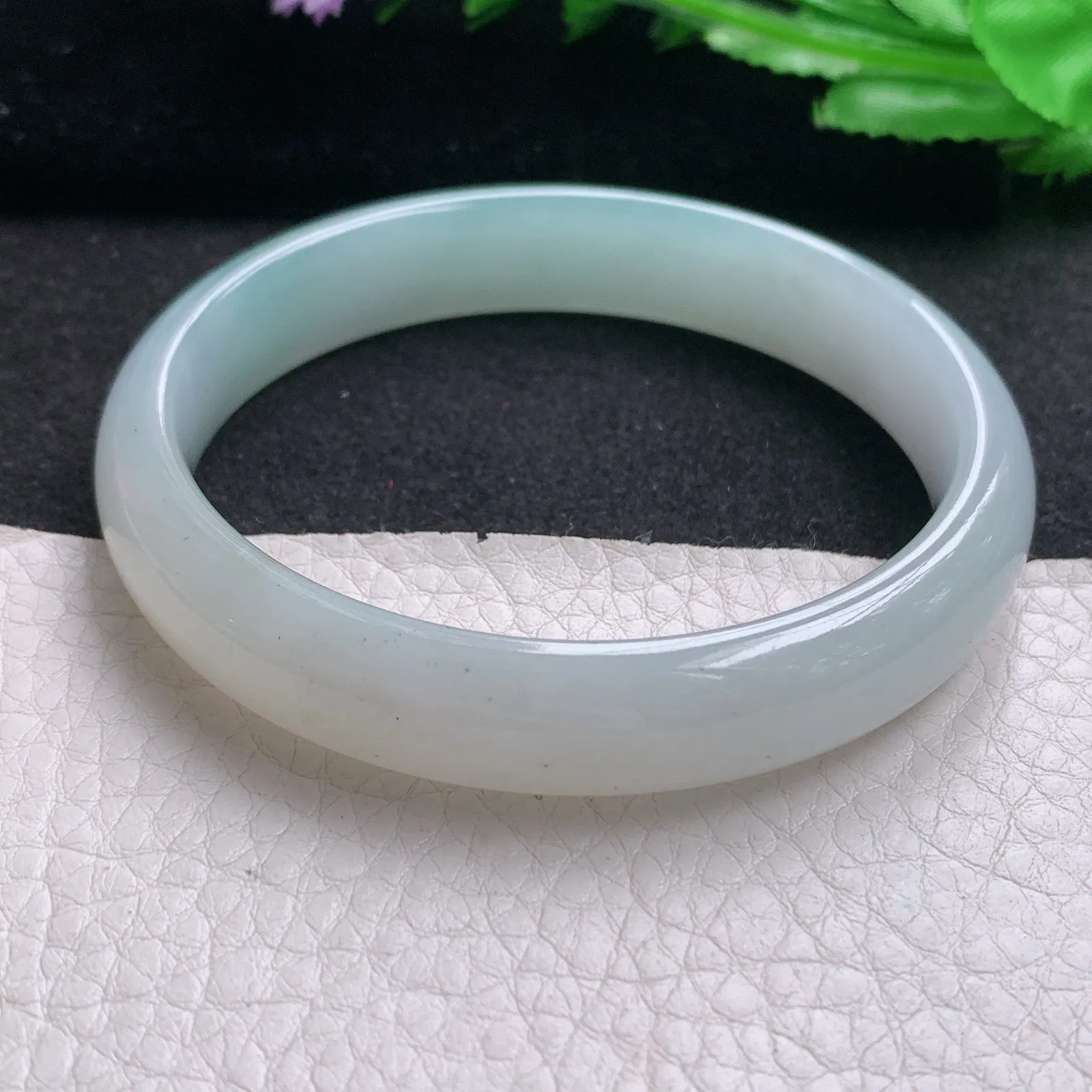 hh实拍58.5*12*7.3mm天然缅甸翡翠A货玉手镯冰胶淡雅宽边正圈平安镯