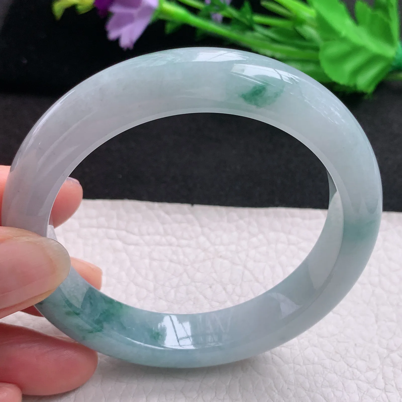 ss实拍58.5*12.6*9.6mm天然缅甸翡翠A货玉手镯冰飘花宽边正圈平安镯