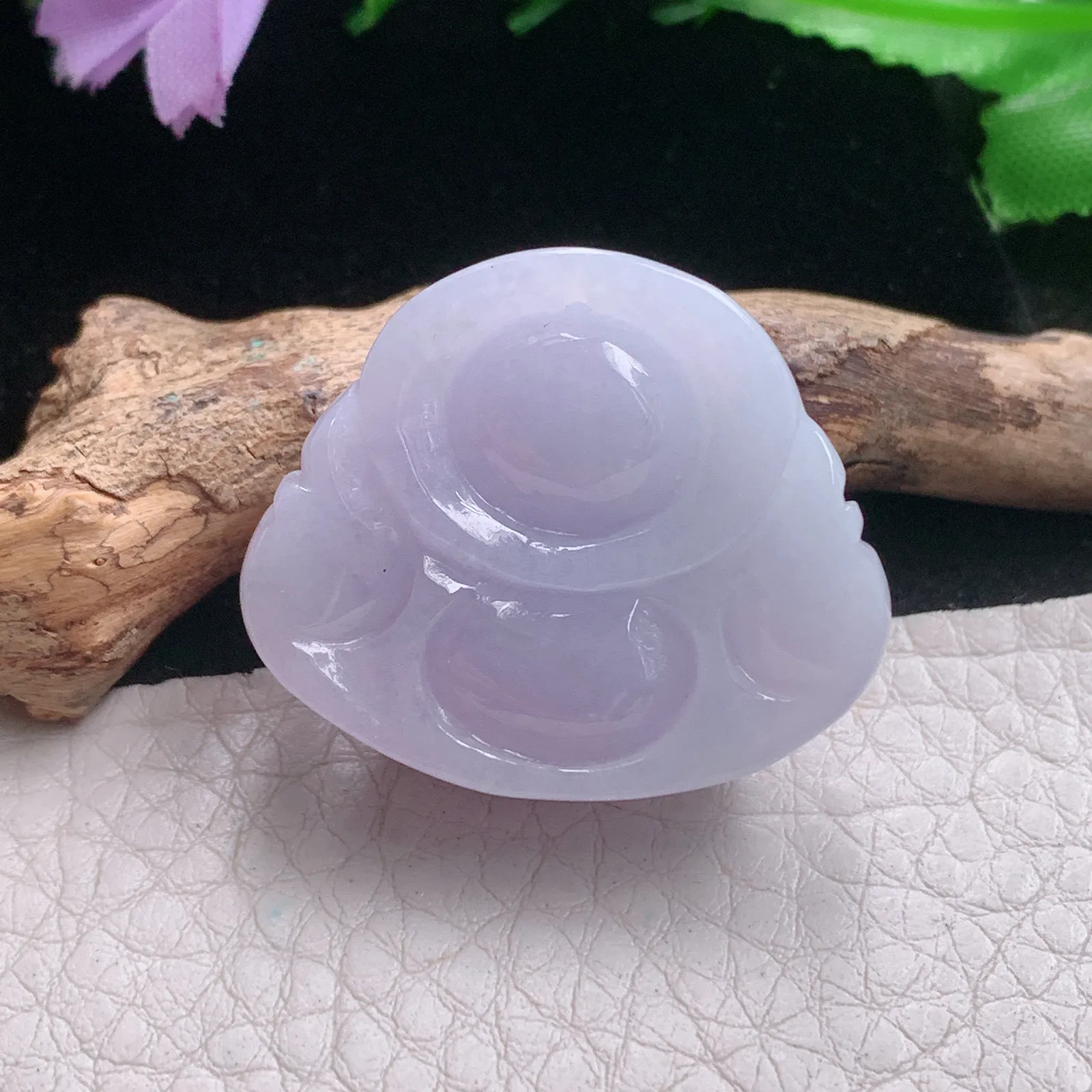 zen自然光26.9*31.8*13.2天然缅甸翡翠A货饱满紫罗兰开心佛 佛公玉吊坠