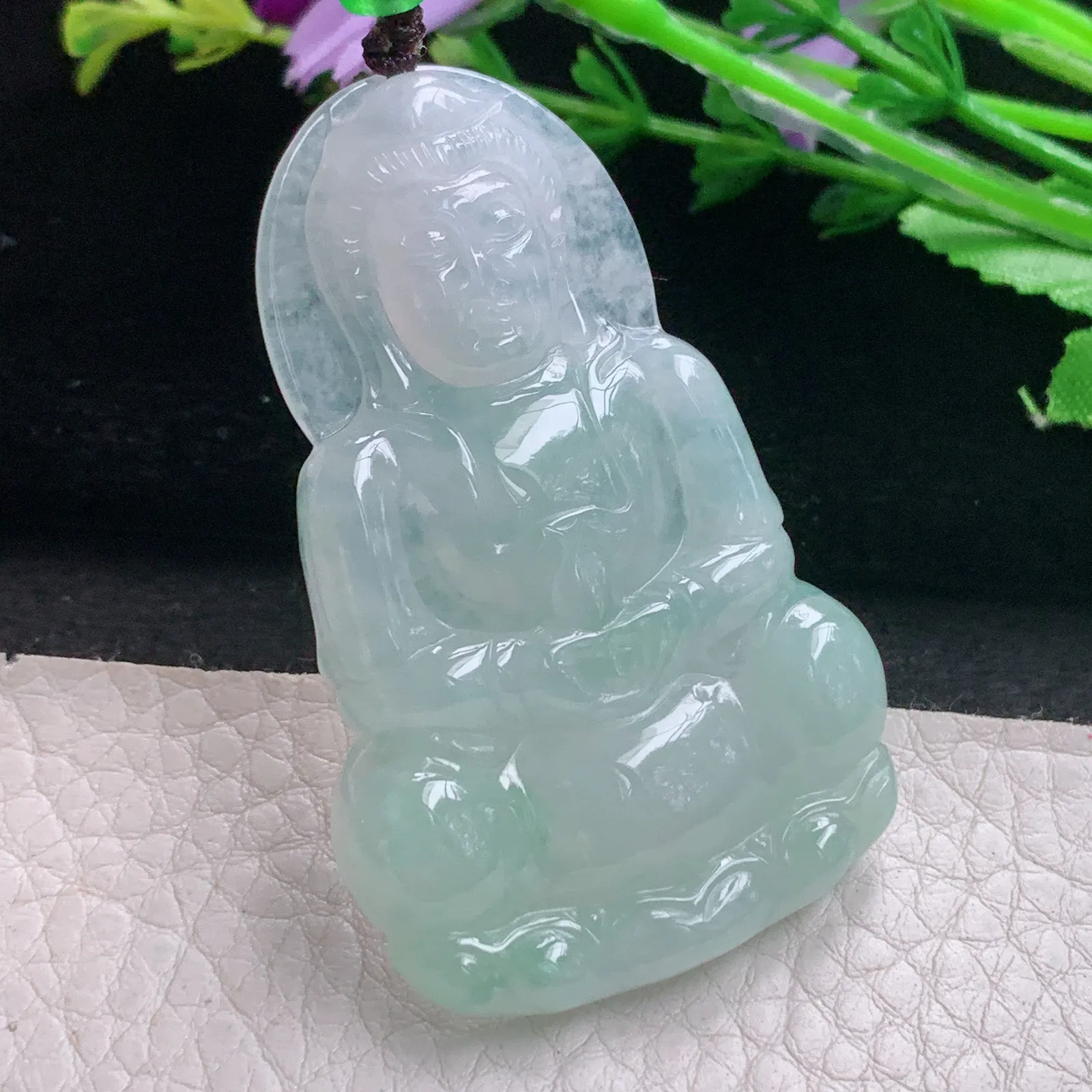 zen自然光56.8*36.8*5.6天然缅甸翡翠A货晴绿正庄观音 玉观音玉吊坠