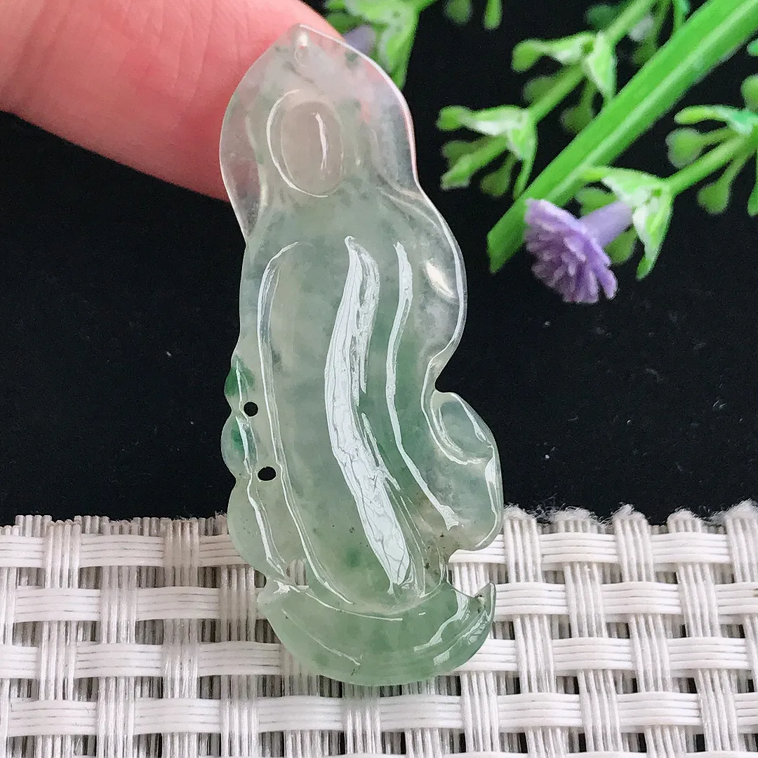 实拍A货翡翠49/19.4/5老坑冰润冰晴站观音吊坠翡翠挂件