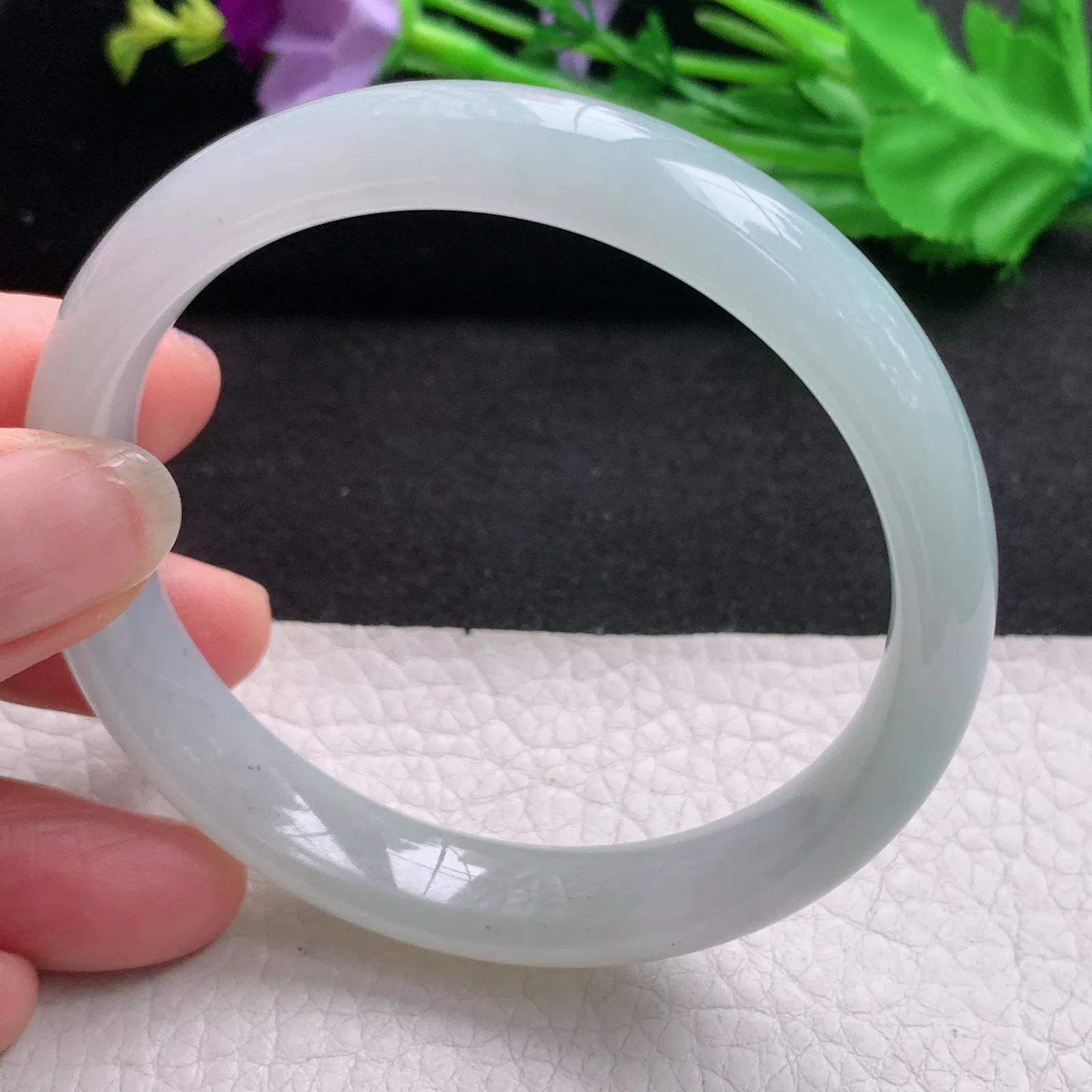 hh实拍58.5*12*7.3mm天然缅甸翡翠A货玉手镯冰胶淡雅宽边正圈平安镯