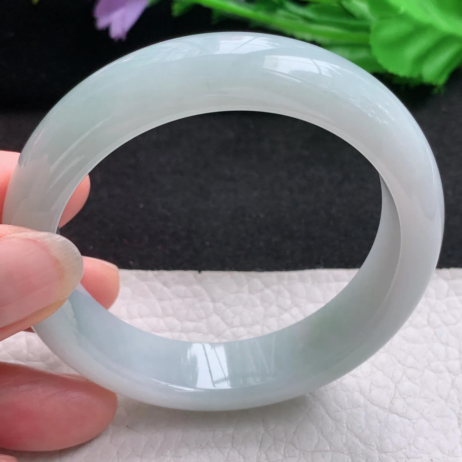 nr实拍54*14*8.2缅甸翡翠a货玉手镯水润飘花正圈平安镯宽版玉手环