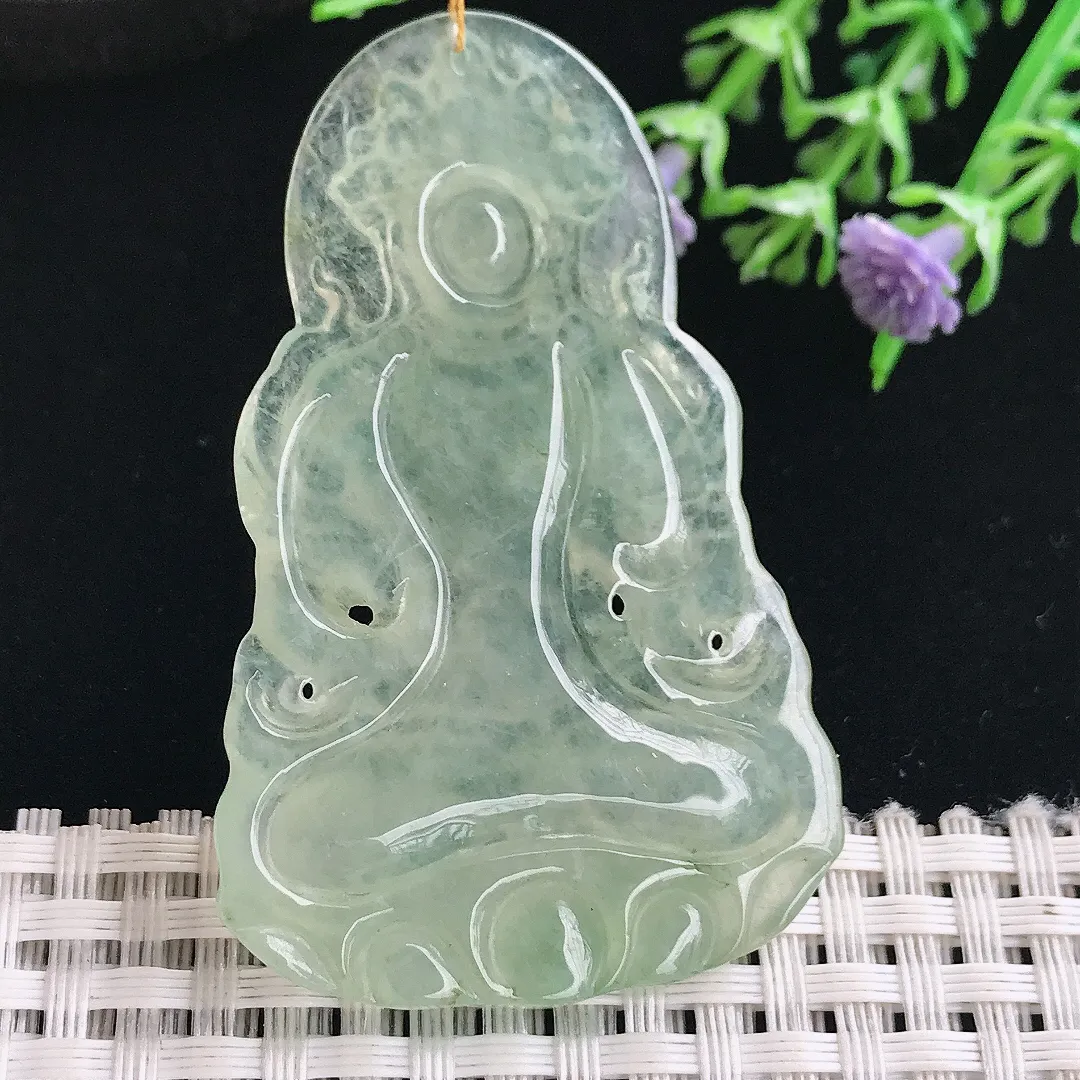 实拍A货翡翠58/36.8/5老坑冰胶果冻冰晴绿渡母菩萨吊坠翡翠挂件