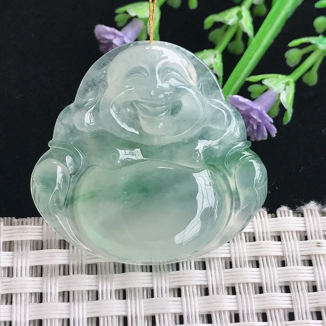 实拍A货翡翠34/36/6.1老坑冰透果冻冰飘花佛公吊坠翡翠玉佛挂件