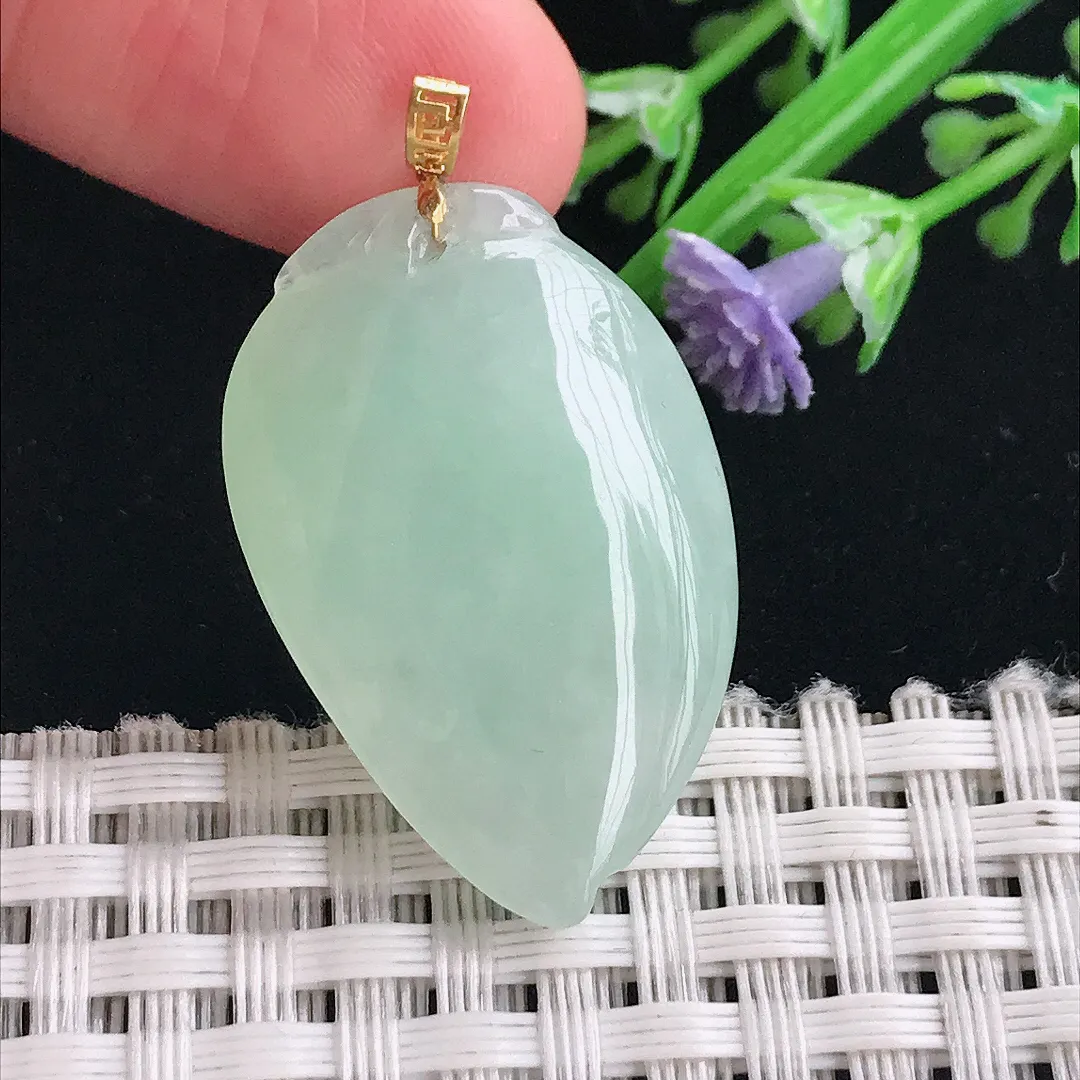 实拍A货翡翠31/19.9/9.7老坑18k金镶嵌冰胶冰晴寿桃吊坠正装翡翠桃子挂件