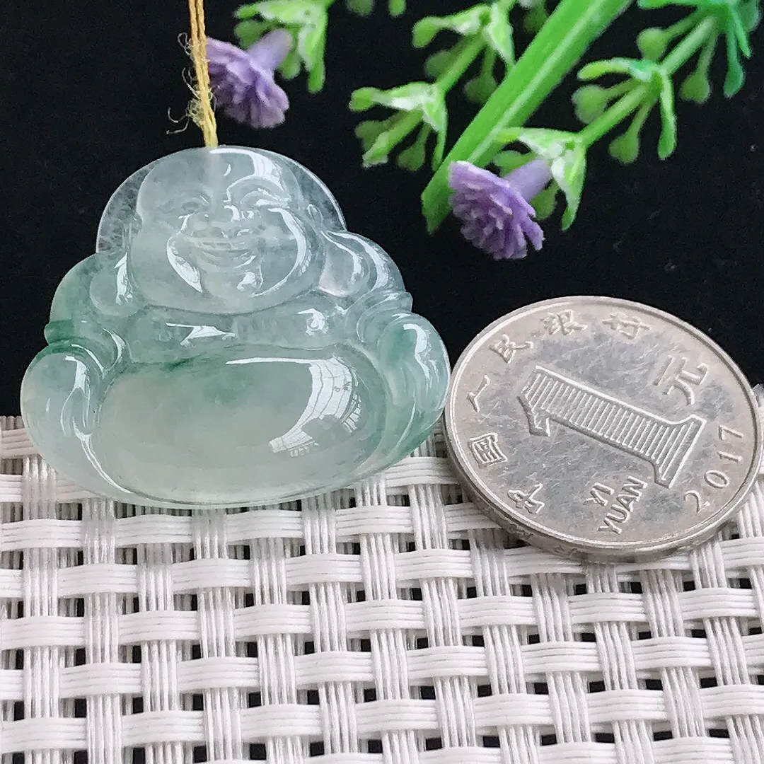 实拍A货翡翠27.8/32.8/6.2老坑冰种起胶冰飘花佛公吊坠翡翠玉佛挂件