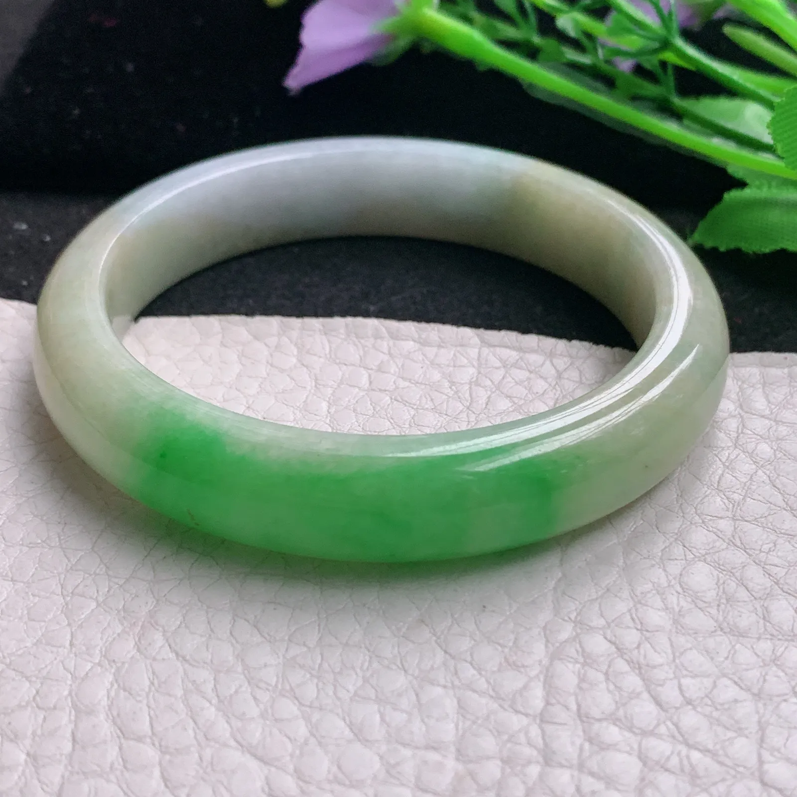 mq实拍55*11.8*7.5平安镯 天然缅甸翡翠A货玉手镯三彩水润宽边玉手环