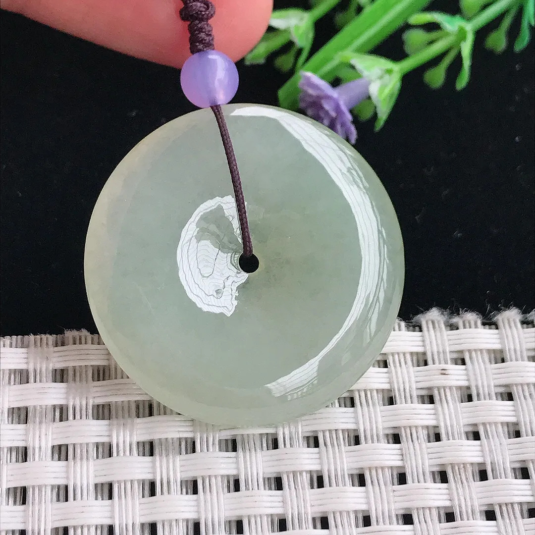 实拍A货翡翠32.8/5.8老坑冰胶水灵冰晴平安扣吊坠翡翠挂件