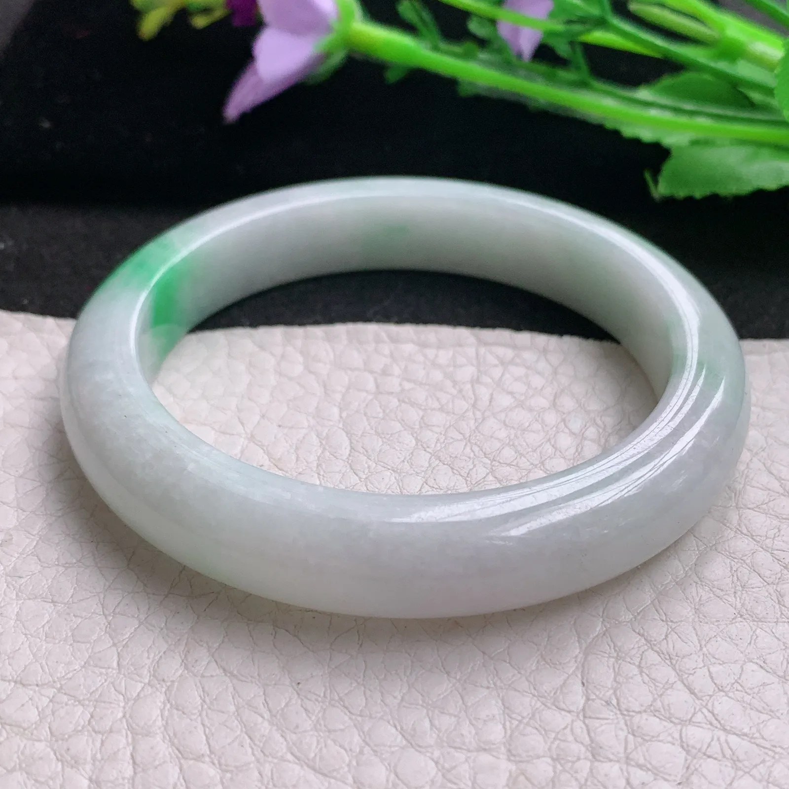 nr实拍54.5*10.5*8平安镯 天然缅甸翡翠A货玉手镯飘绿秀气宽边玉手环