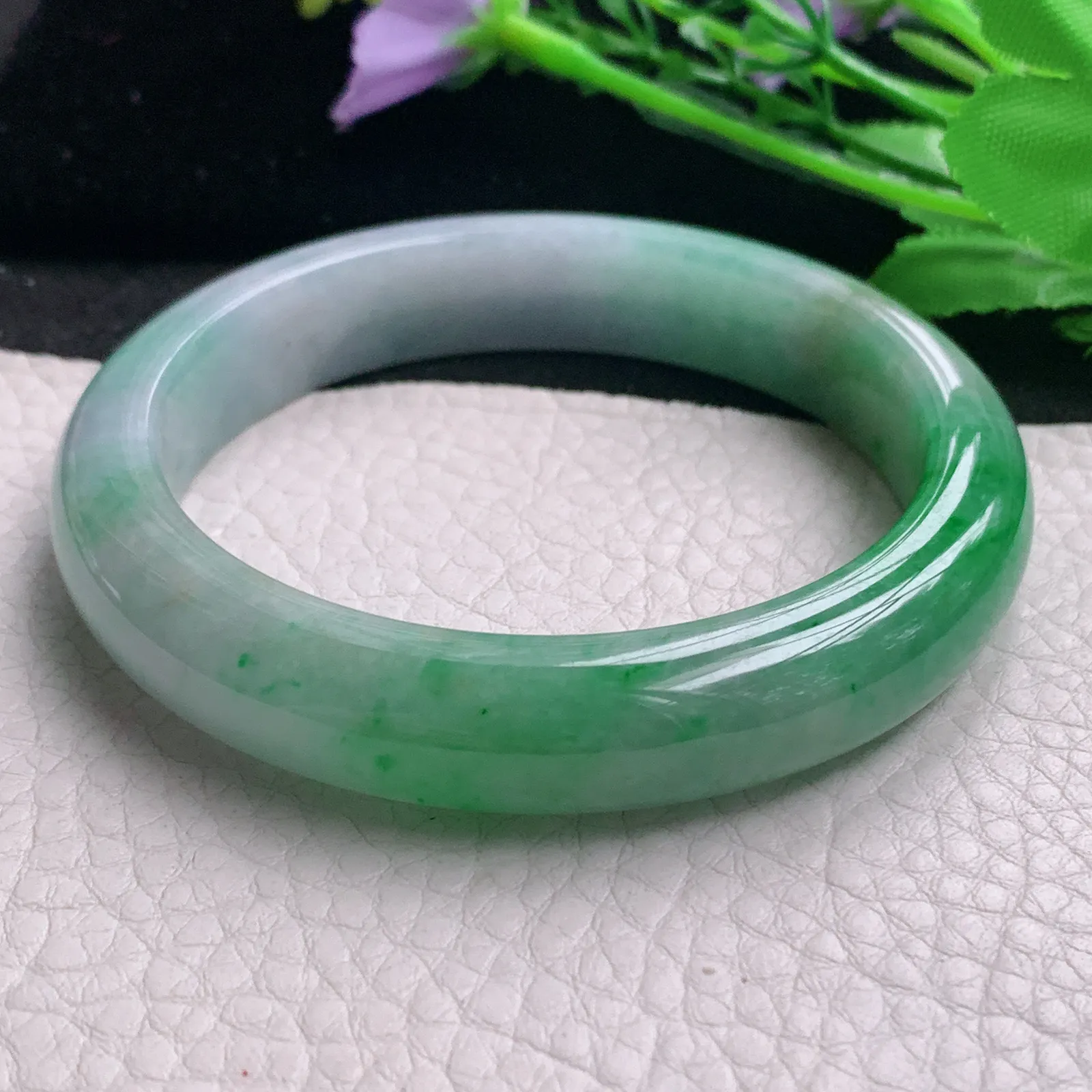 mq实拍59*12.3*8.8平安镯 天然缅甸翡翠A货玉手镯辣绿水润宽边玉手环