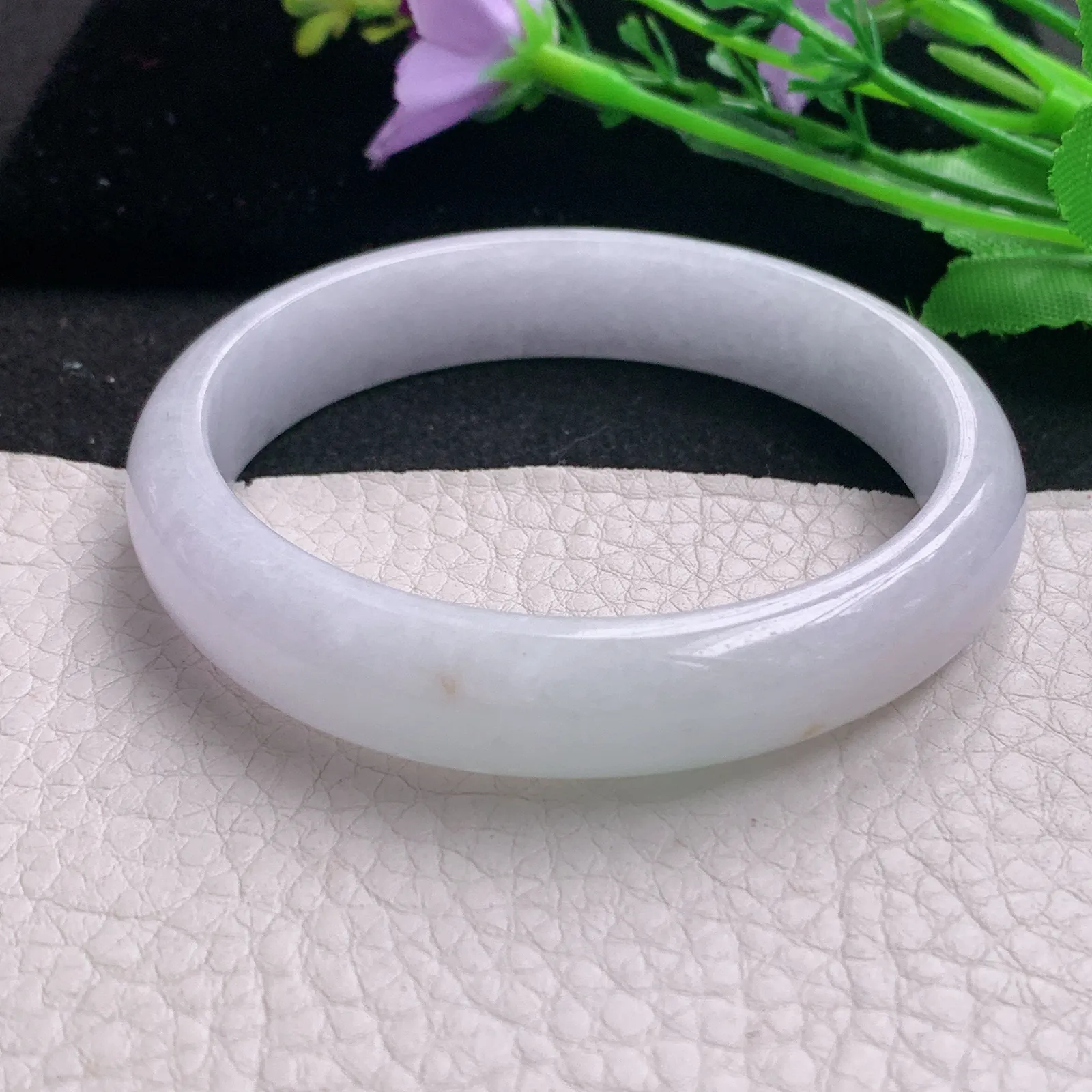 nr实拍57.5*12.2*6.8平安镯 天然缅甸翡翠A货玉手镯淡紫水润宽边玉手环