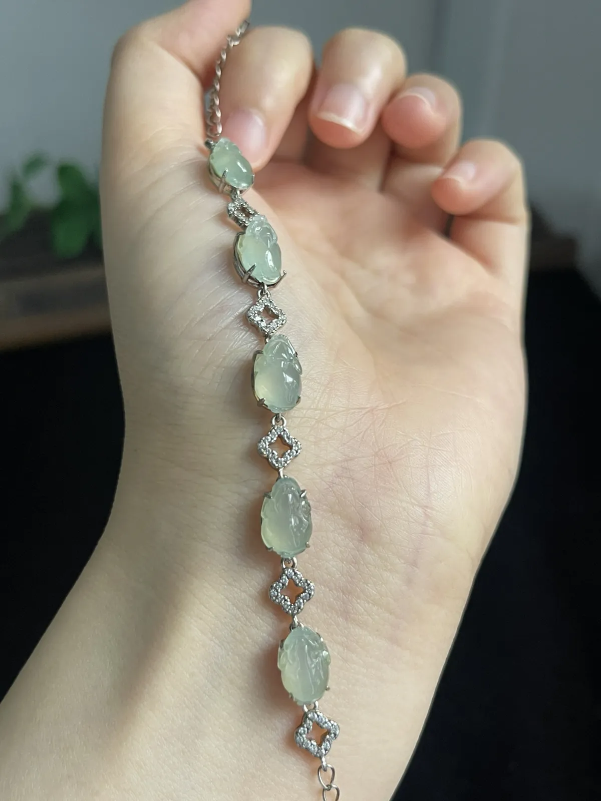 翡翠手链，印记：S925