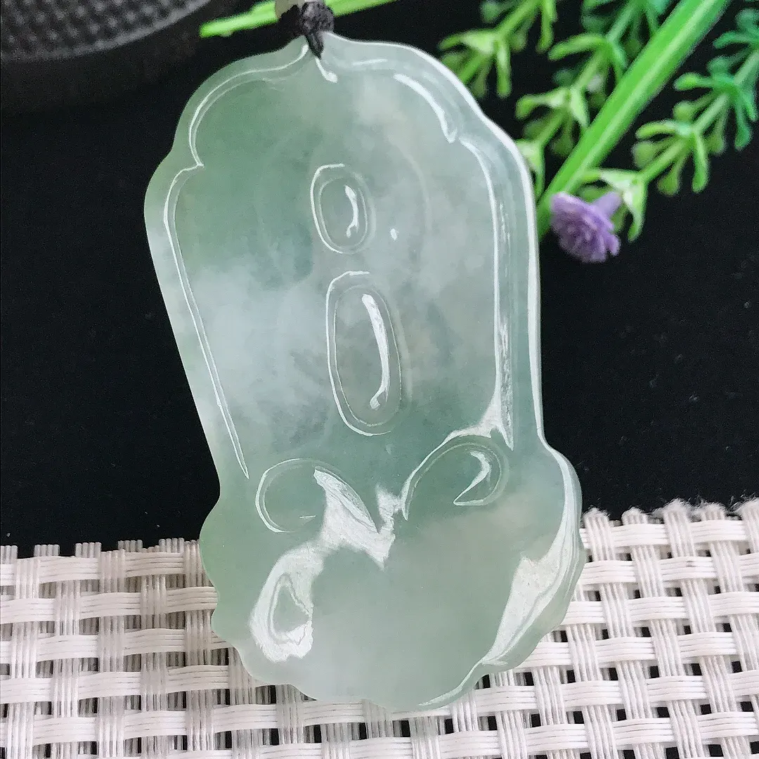 实拍A货翡翠64.5/38.5/5.3老坑冰胶果冻冰晴赐福观音吊坠翡翠挂件