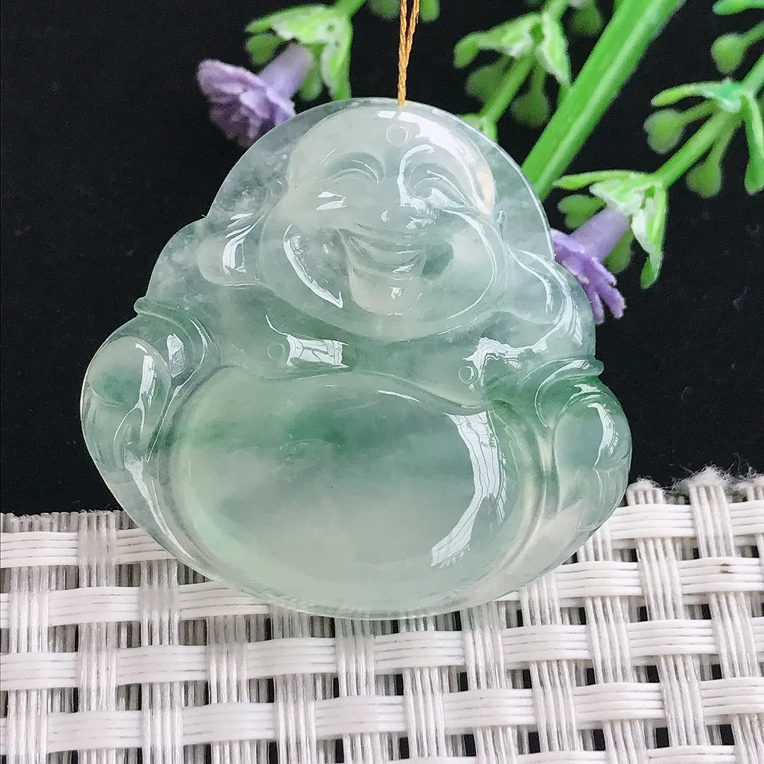 实拍A货翡翠34/36/6.1老坑冰透果冻冰飘花佛公吊坠翡翠玉佛挂件