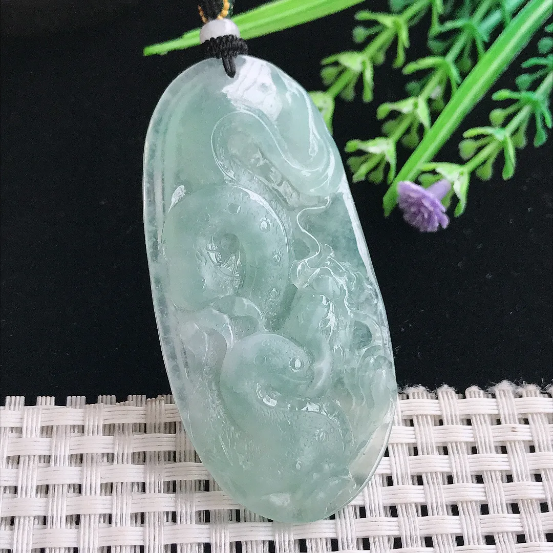 实拍A货翡翠62.5/31.5/9.8老坑冰胶水灵天空蓝龙牌吊坠翡翠挂件